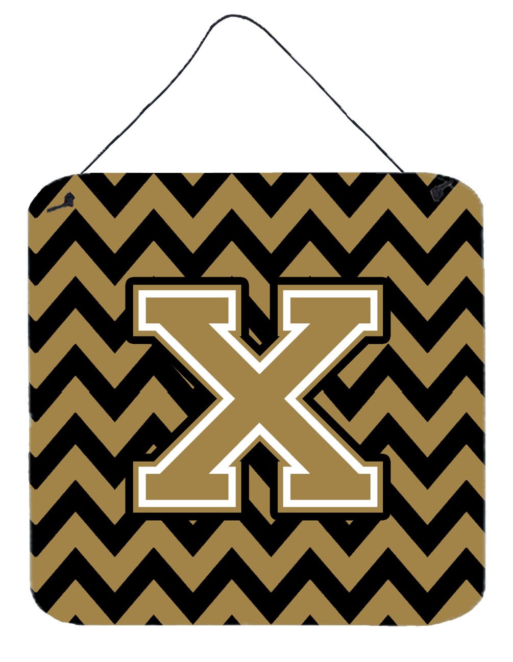 Letter X Chevron Black and Gold  Wall or Door Hanging Prints CJ1050-XDS66 by Caroline&#39;s Treasures