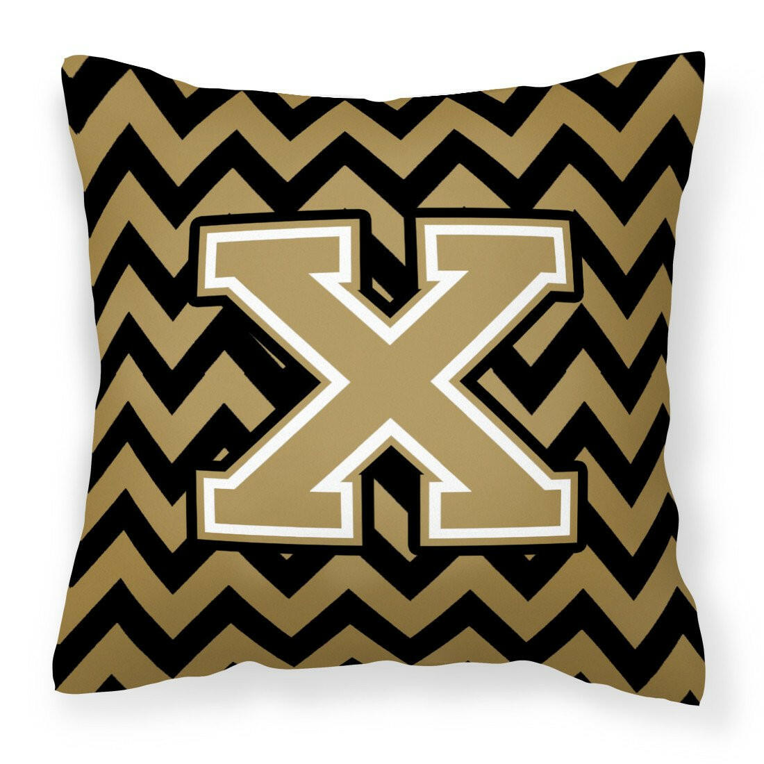 Letter X Chevron Black and Gold  Fabric Decorative Pillow CJ1050-XPW1414 by Caroline&#39;s Treasures
