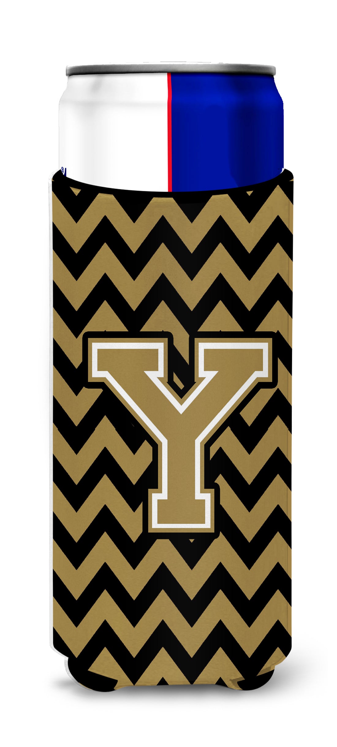 Letter Y Chevron Black and Gold  Ultra Beverage Insulators for slim cans CJ1050-YMUK