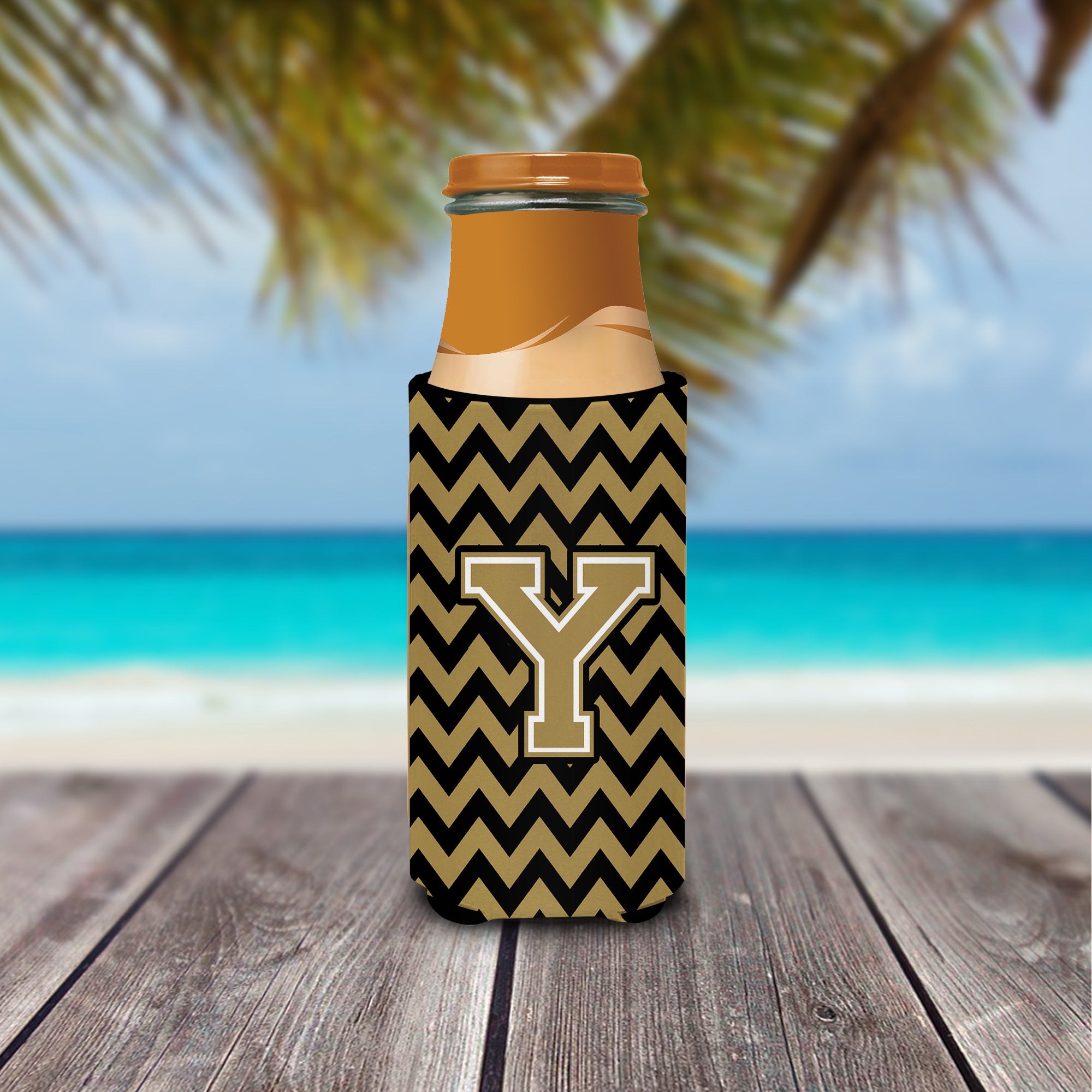 Letter Y Chevron Black and Gold  Ultra Beverage Insulators for slim cans CJ1050-YMUK