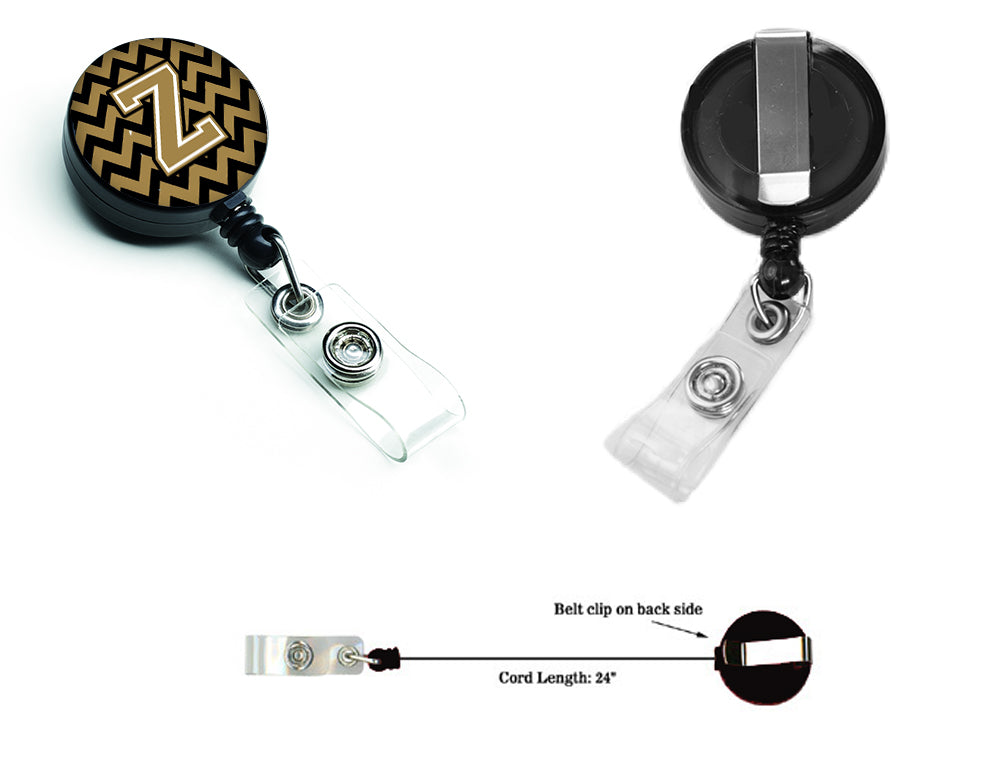 Letter Z Chevron Black and Gold  Retractable Badge Reel CJ1050-ZBR.