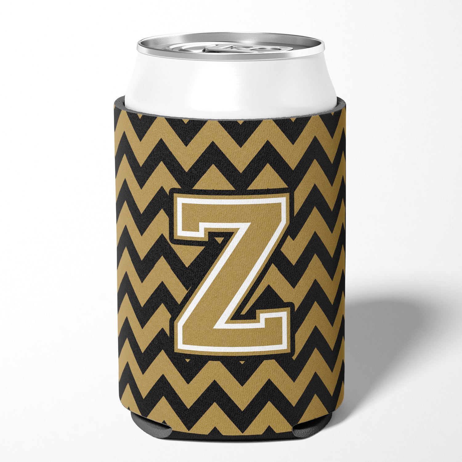 Letter Z Chevron Black and Gold  Can or Bottle Hugger CJ1050-ZCC.