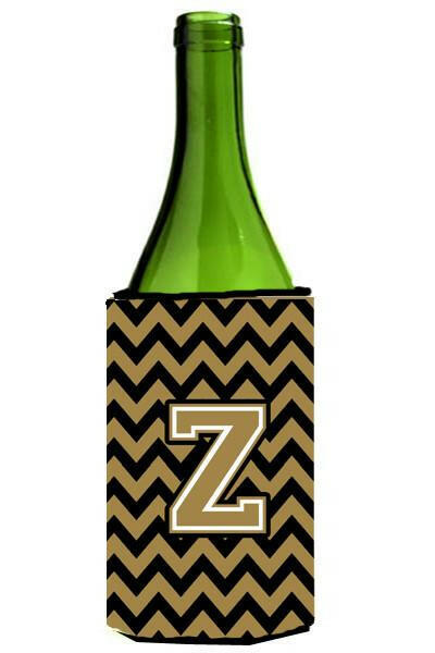Letter Z Chevron Black and Gold  Wine Bottle Beverage Insulator Hugger CJ1050-ZLITERK by Caroline&#39;s Treasures