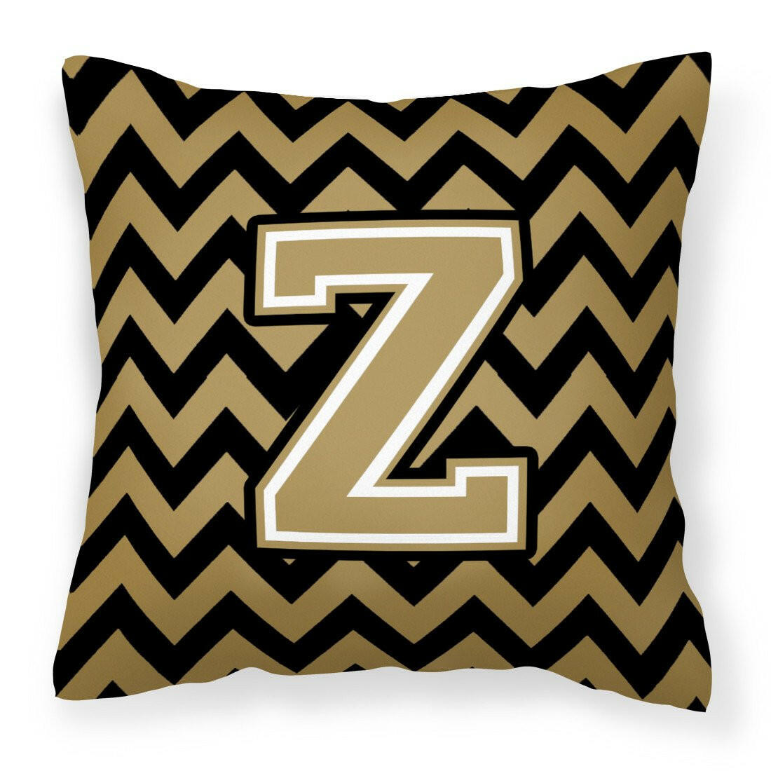Letter Z Chevron Black and Gold  Fabric Decorative Pillow CJ1050-ZPW1414 by Caroline&#39;s Treasures