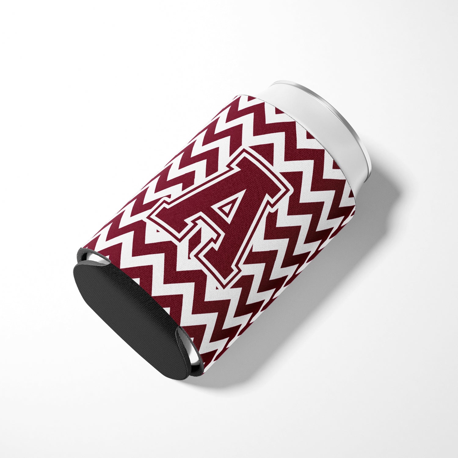 Letter A Chevron Maroon and White  Can or Bottle Hugger CJ1051-ACC.