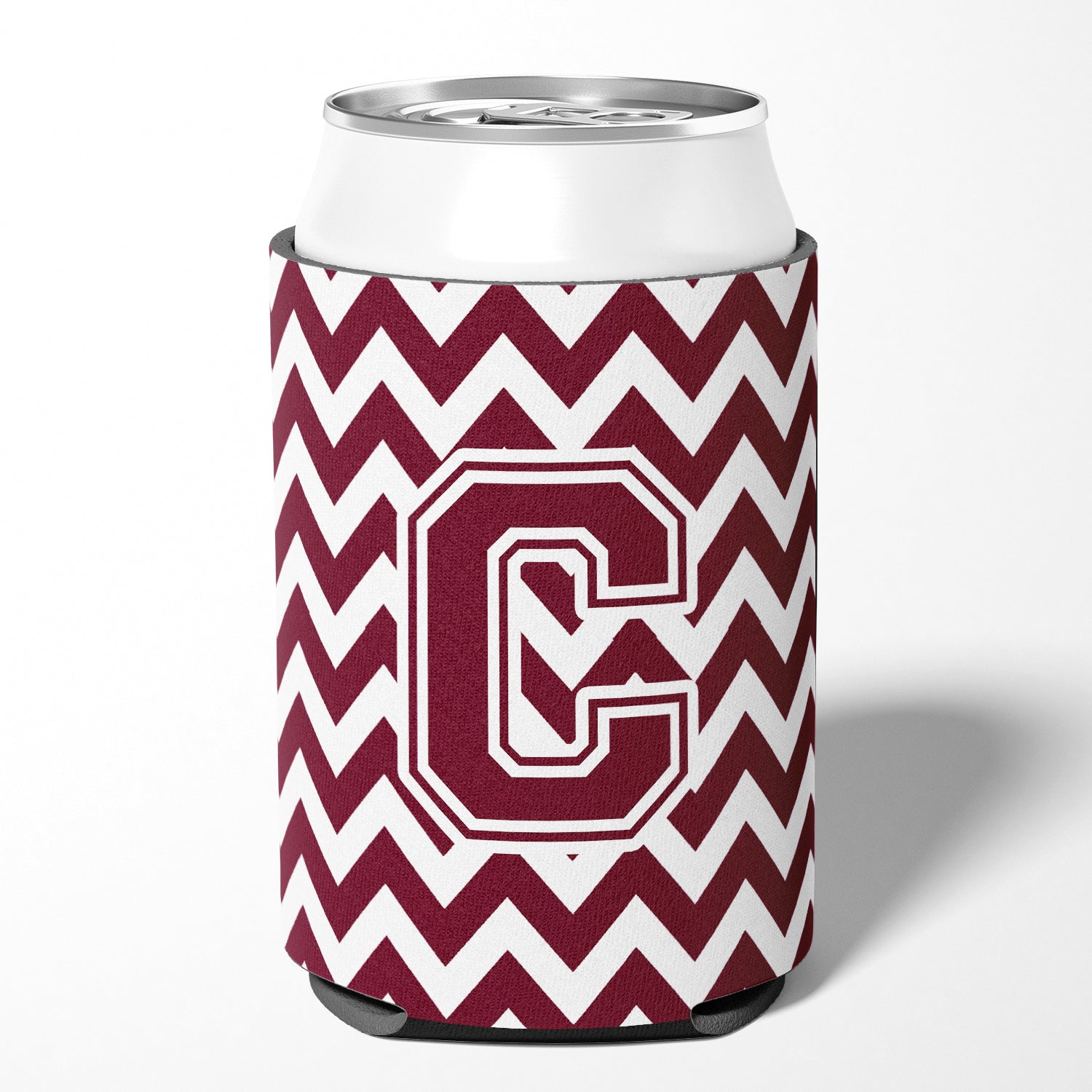 Letter C Chevron Maroon and White  Can or Bottle Hugger CJ1051-CCC