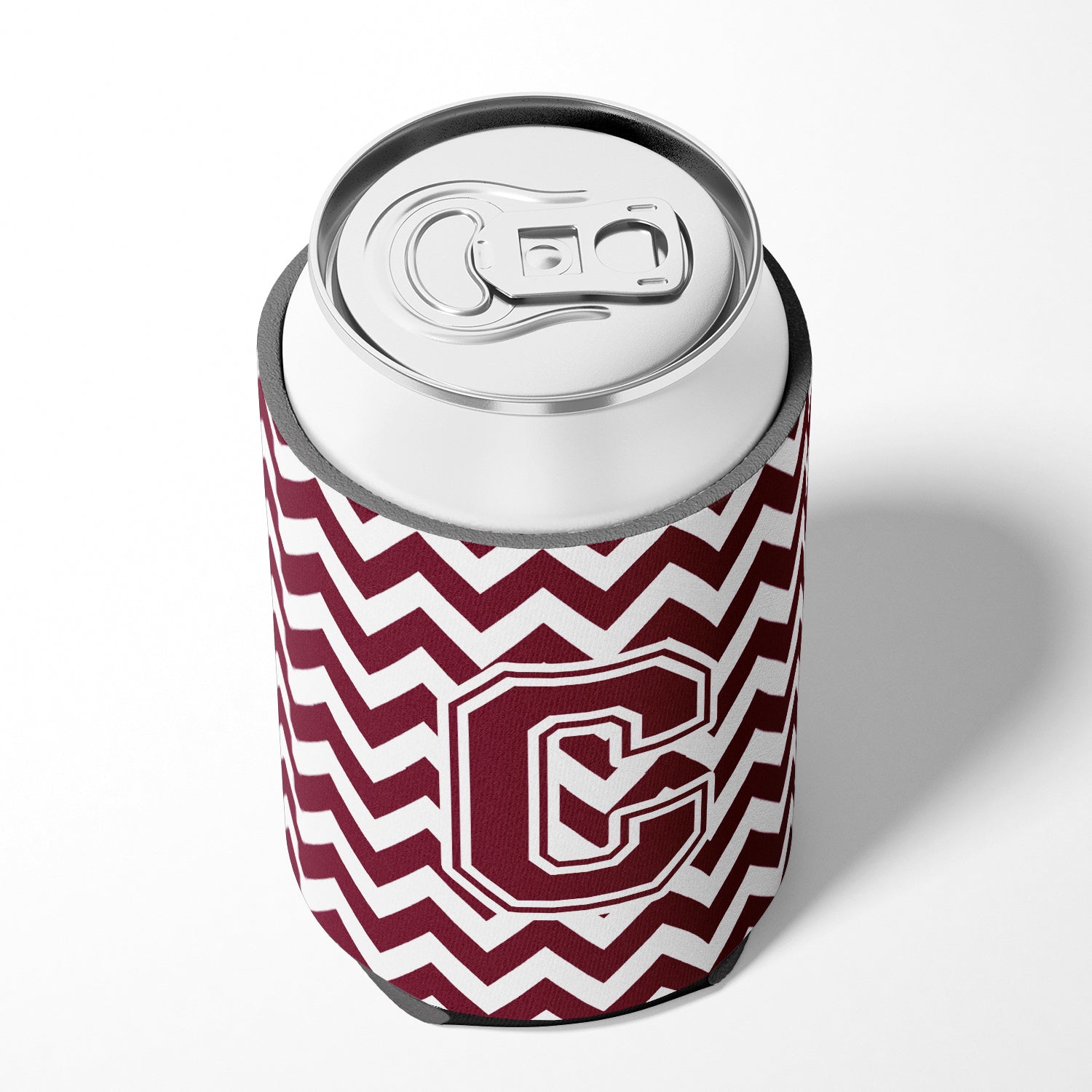 Letter C Chevron Maroon and White  Can or Bottle Hugger CJ1051-CCC.