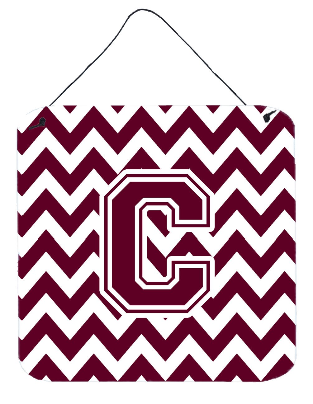 Letter C Chevron Maroon and White  Wall or Door Hanging Prints CJ1051-CDS66 by Caroline's Treasures
