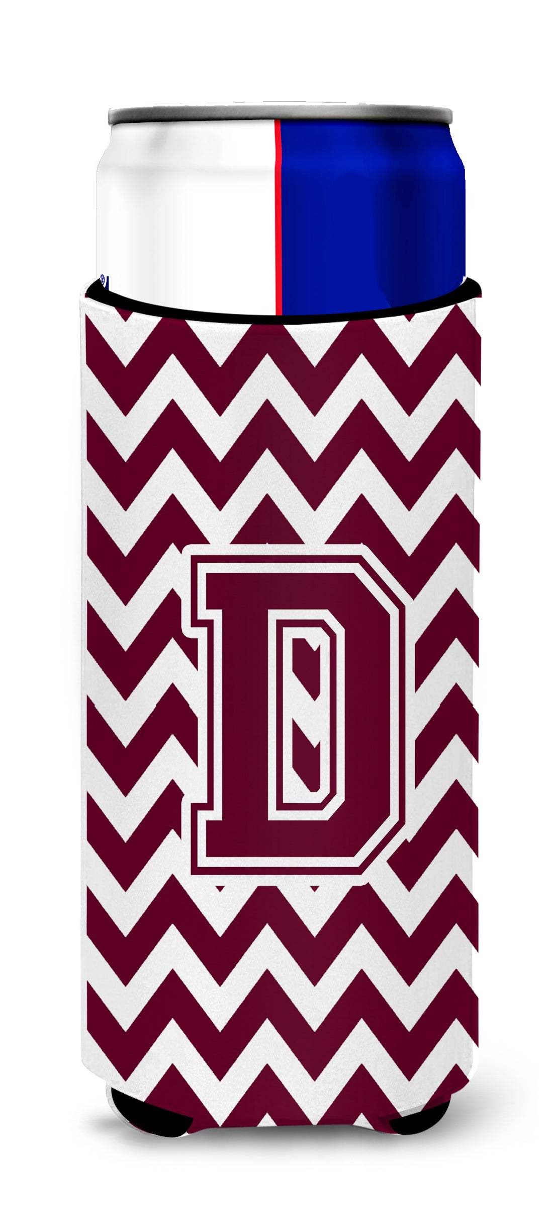 Letter D Chevron Maroon and White  Ultra Beverage Insulators for slim cans CJ1051-DMUK