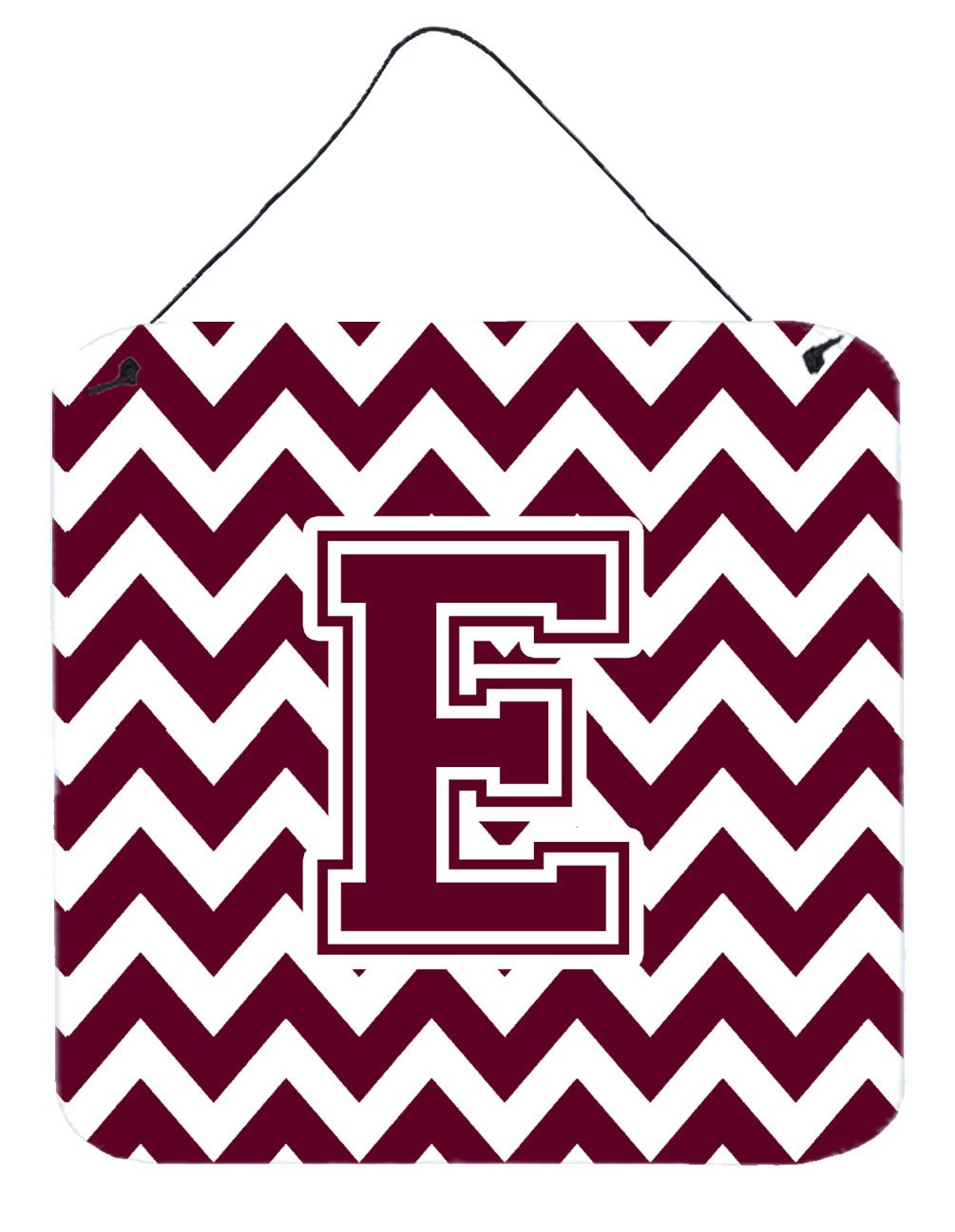 Letter E Chevron Maroon and White  Wall or Door Hanging Prints CJ1051-EDS66 by Caroline's Treasures