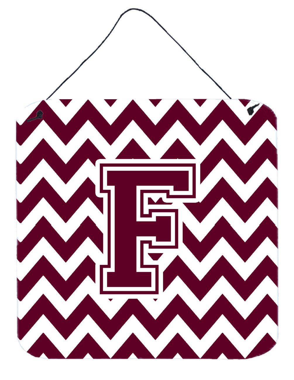 Letter F Chevron Maroon and White  Wall or Door Hanging Prints CJ1051-FDS66 by Caroline's Treasures