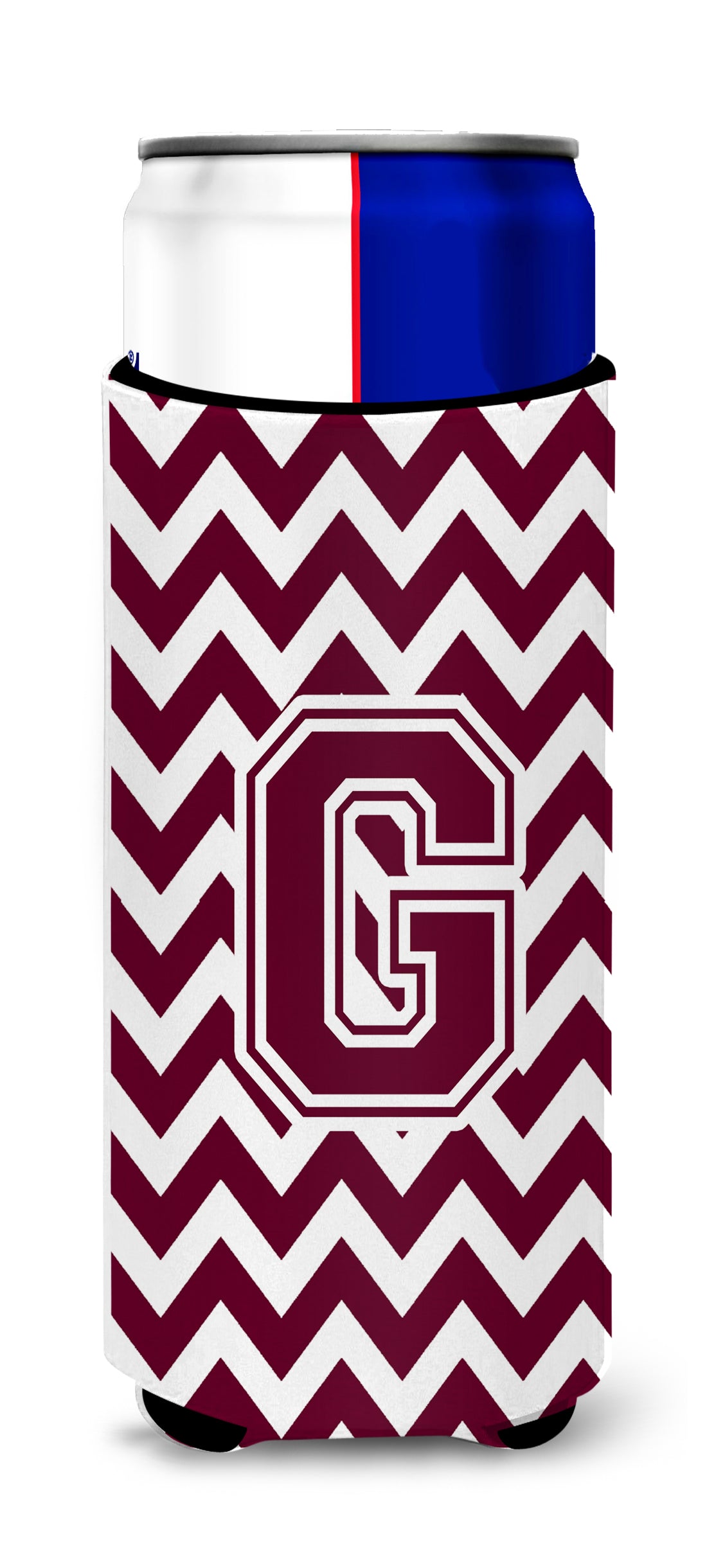 Letter G Chevron Maroon and White  Ultra Beverage Insulators for slim cans CJ1051-GMUK