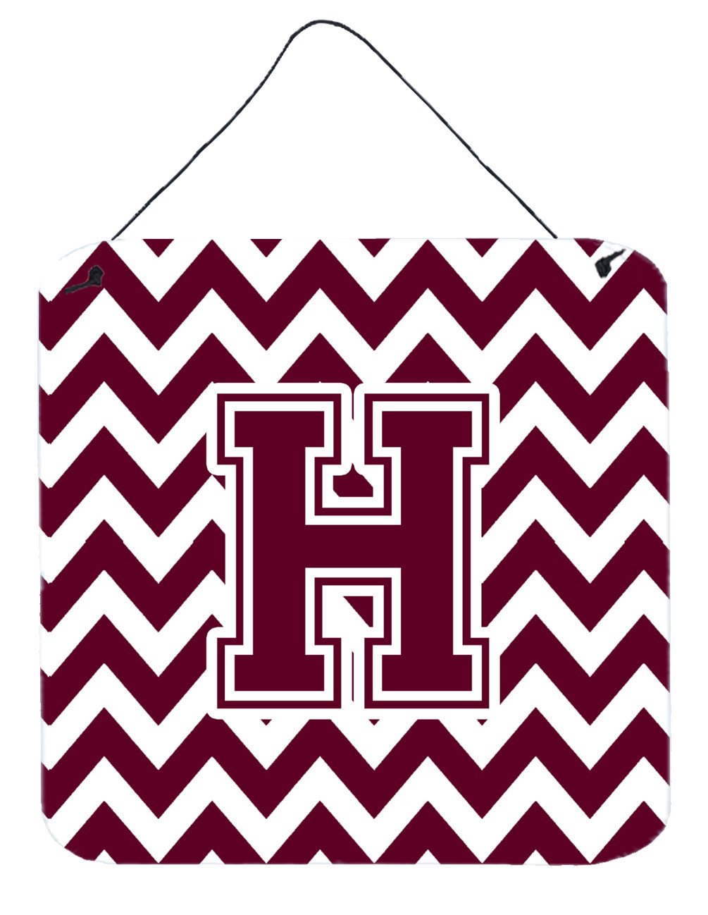 Letter H Chevron Maroon and White  Wall or Door Hanging Prints CJ1051-HDS66 by Caroline&#39;s Treasures