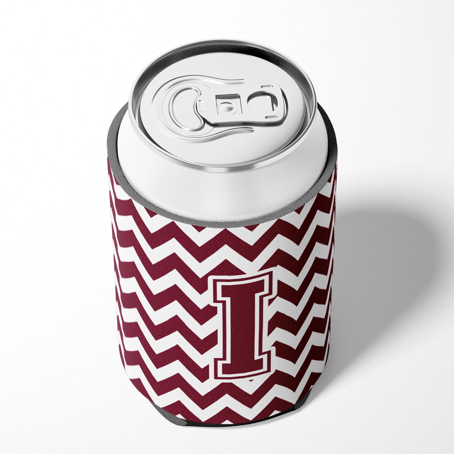 Letter I Chevron Maroon and White  Can or Bottle Hugger CJ1051-ICC.