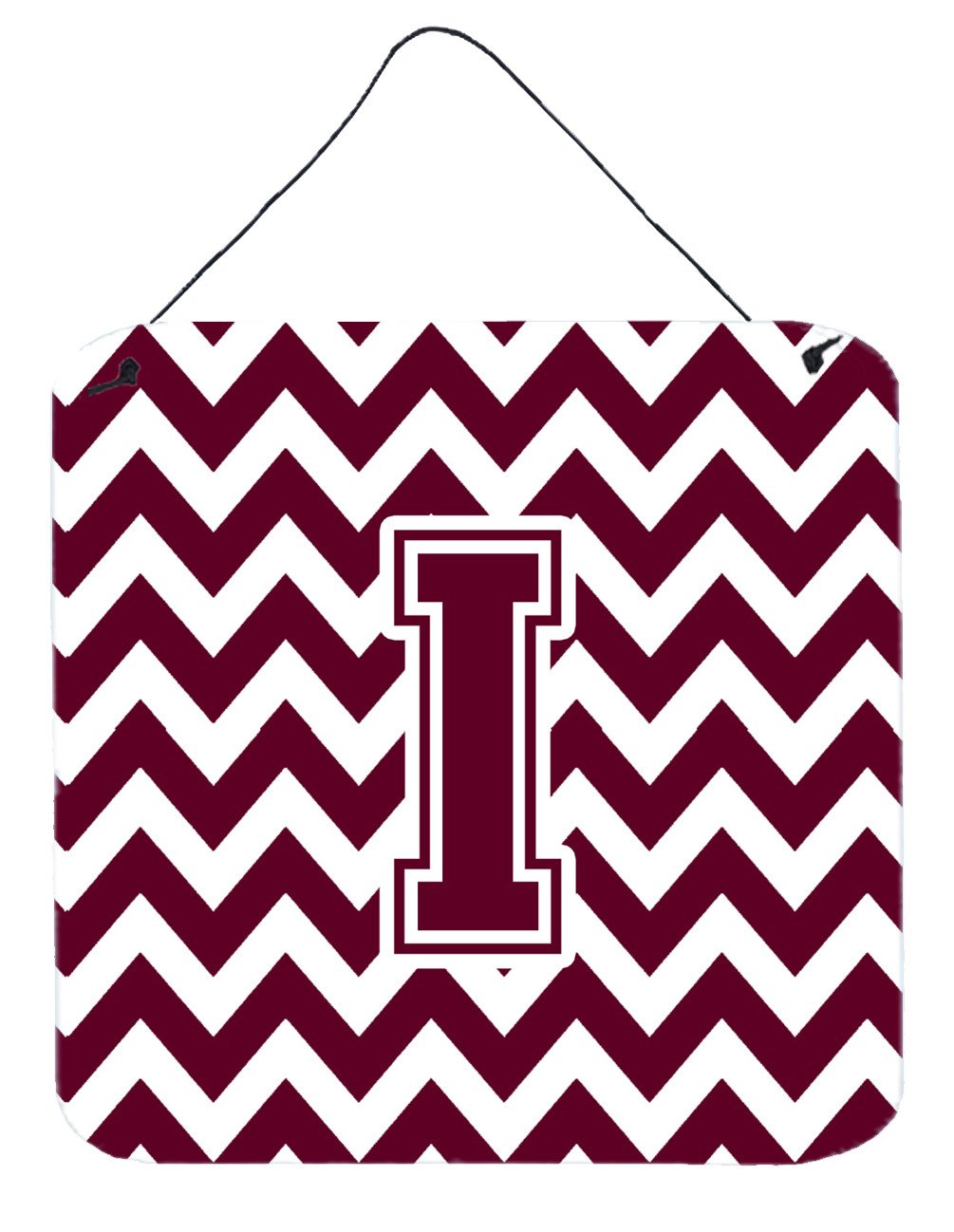 Letter I Chevron Maroon and White  Wall or Door Hanging Prints CJ1051-IDS66 by Caroline&#39;s Treasures