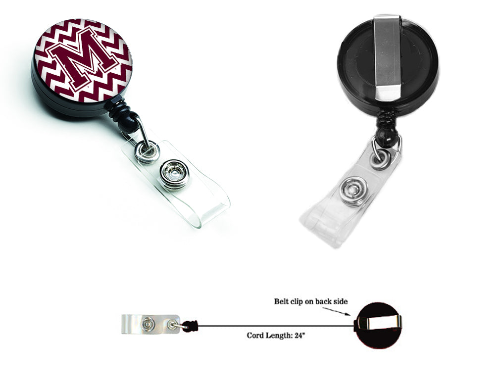 Letter M Chevron Maroon and White  Retractable Badge Reel CJ1051-MBR