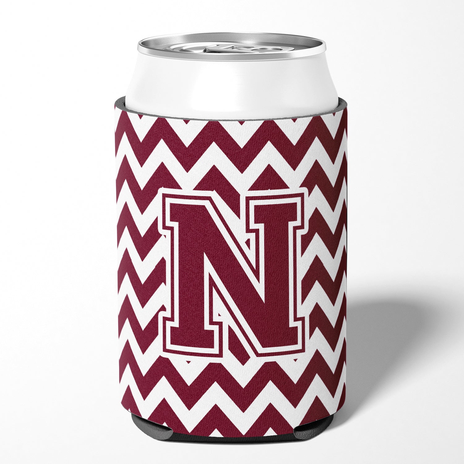 Letter N Chevron Maroon and White  Can or Bottle Hugger CJ1051-NCC