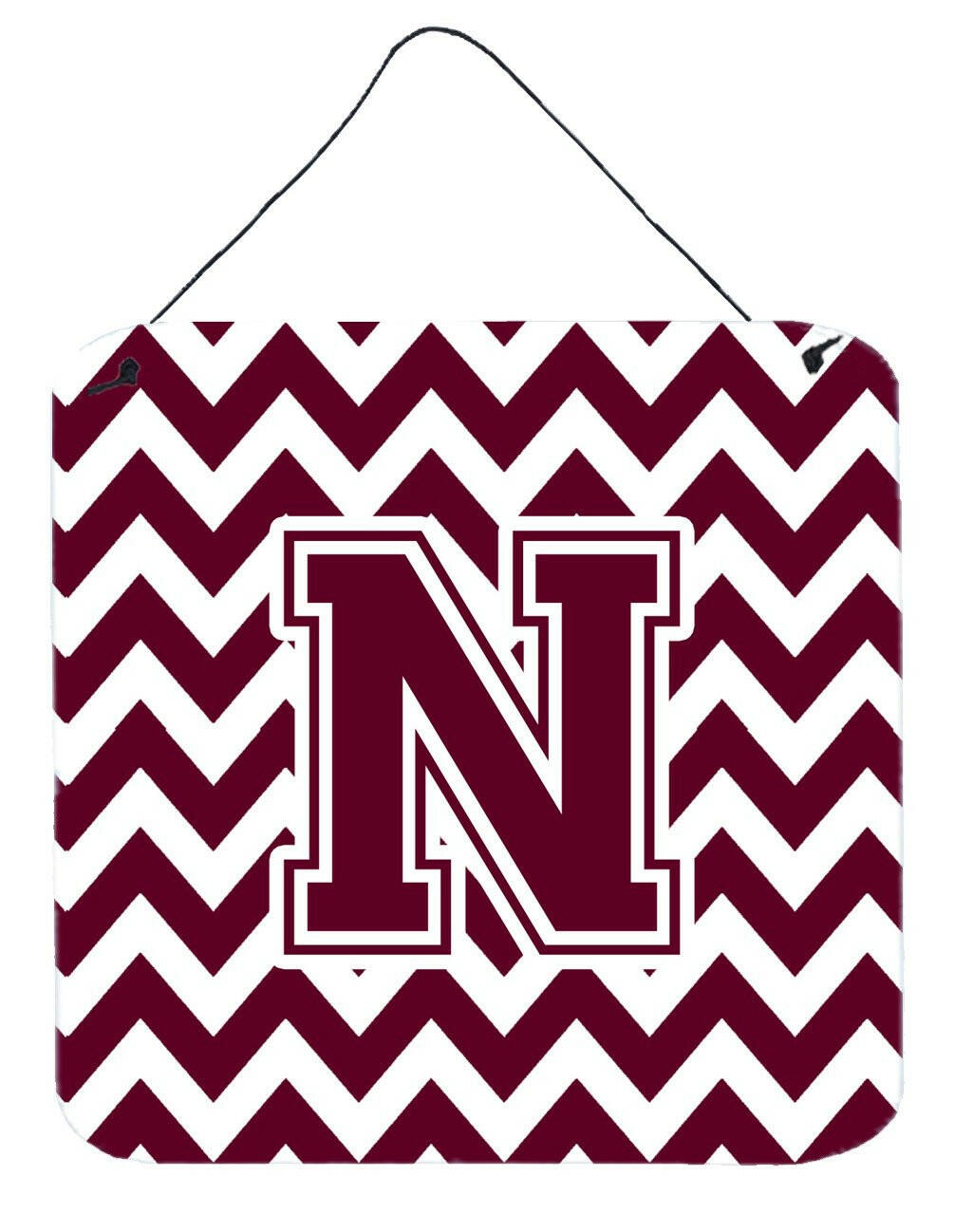 Letter N Chevron Maroon and White  Wall or Door Hanging Prints CJ1051-NDS66 by Caroline&#39;s Treasures