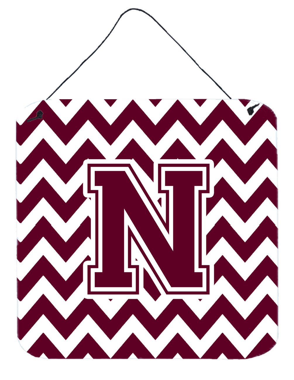 Letter N Chevron Maroon and White  Wall or Door Hanging Prints CJ1051-NDS66 by Caroline's Treasures