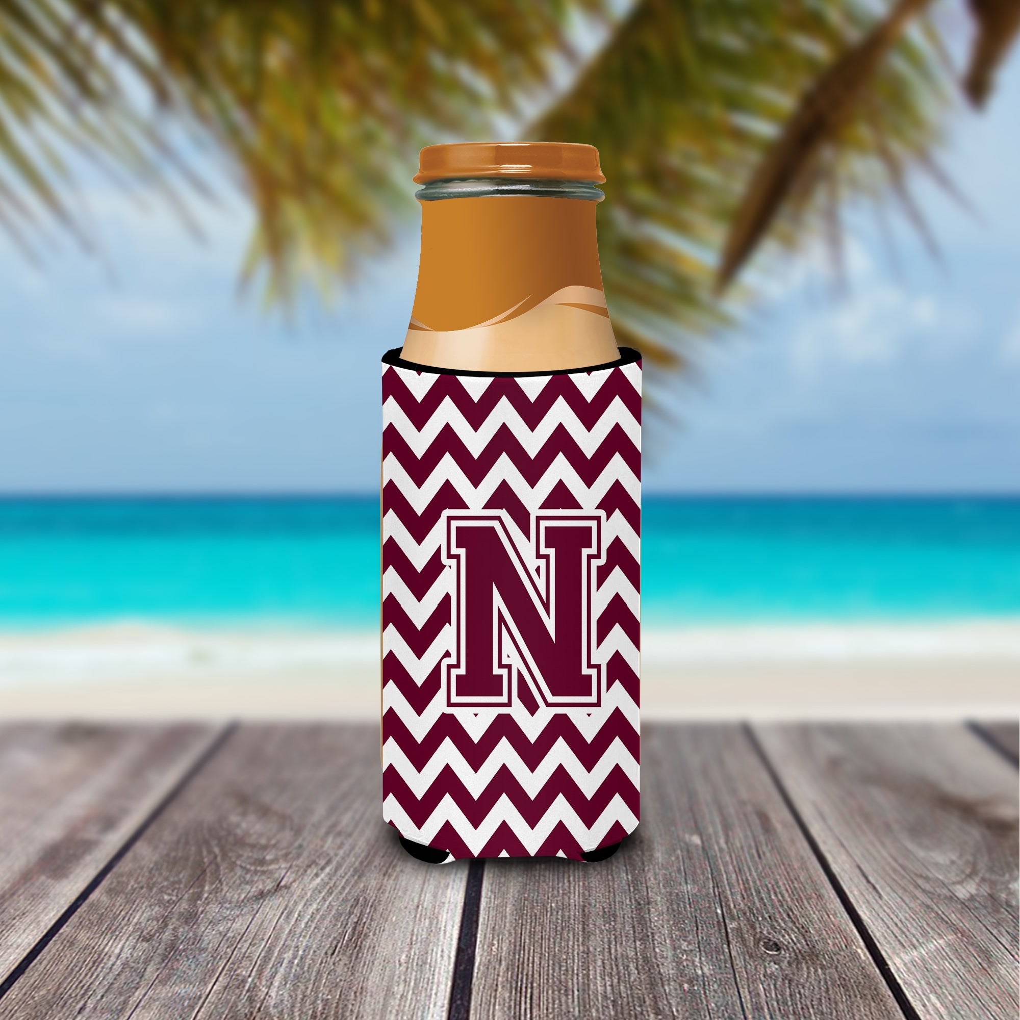 Letter N Chevron Maroon and White  Ultra Beverage Insulators for slim cans CJ1051-NMUK.