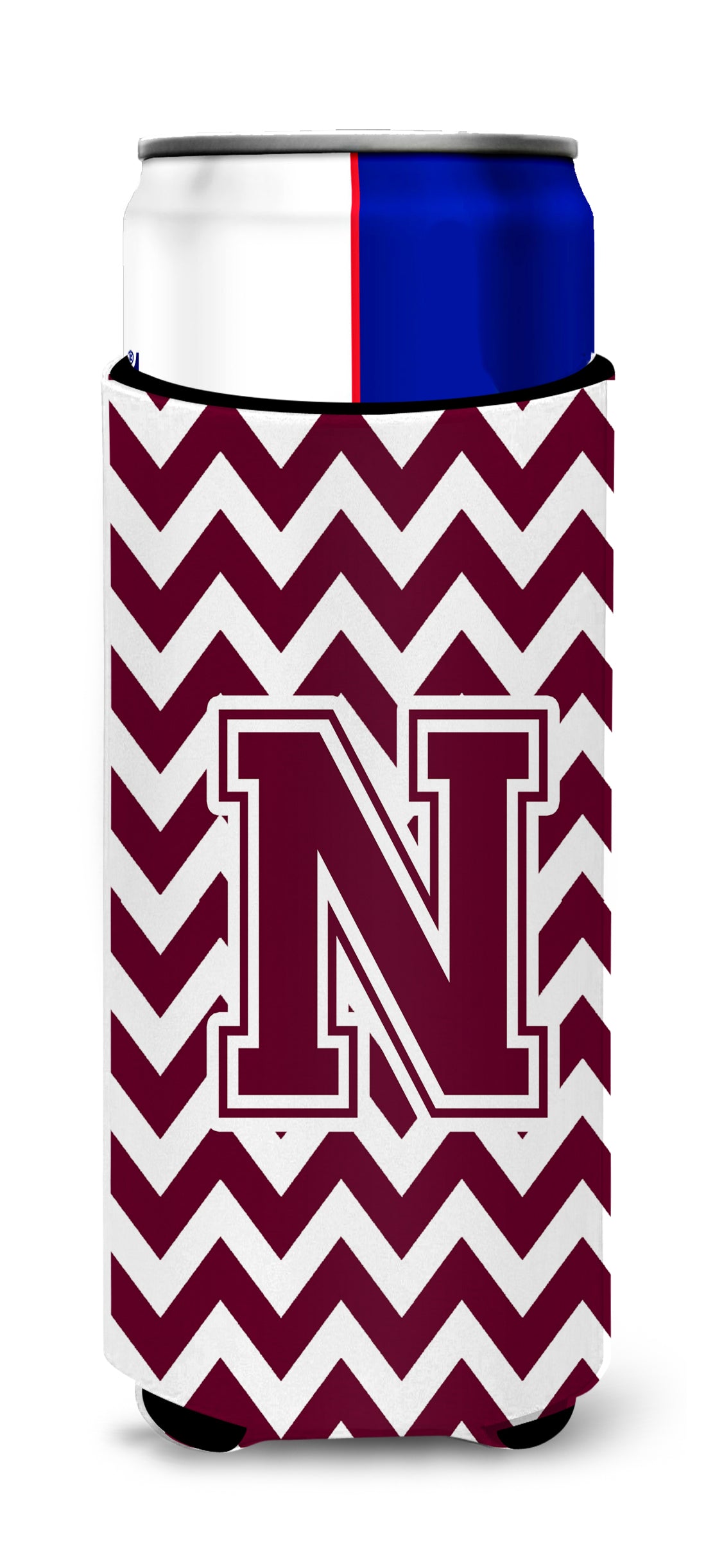 Letter N Chevron Maroon and White  Ultra Beverage Insulators for slim cans CJ1051-NMUK