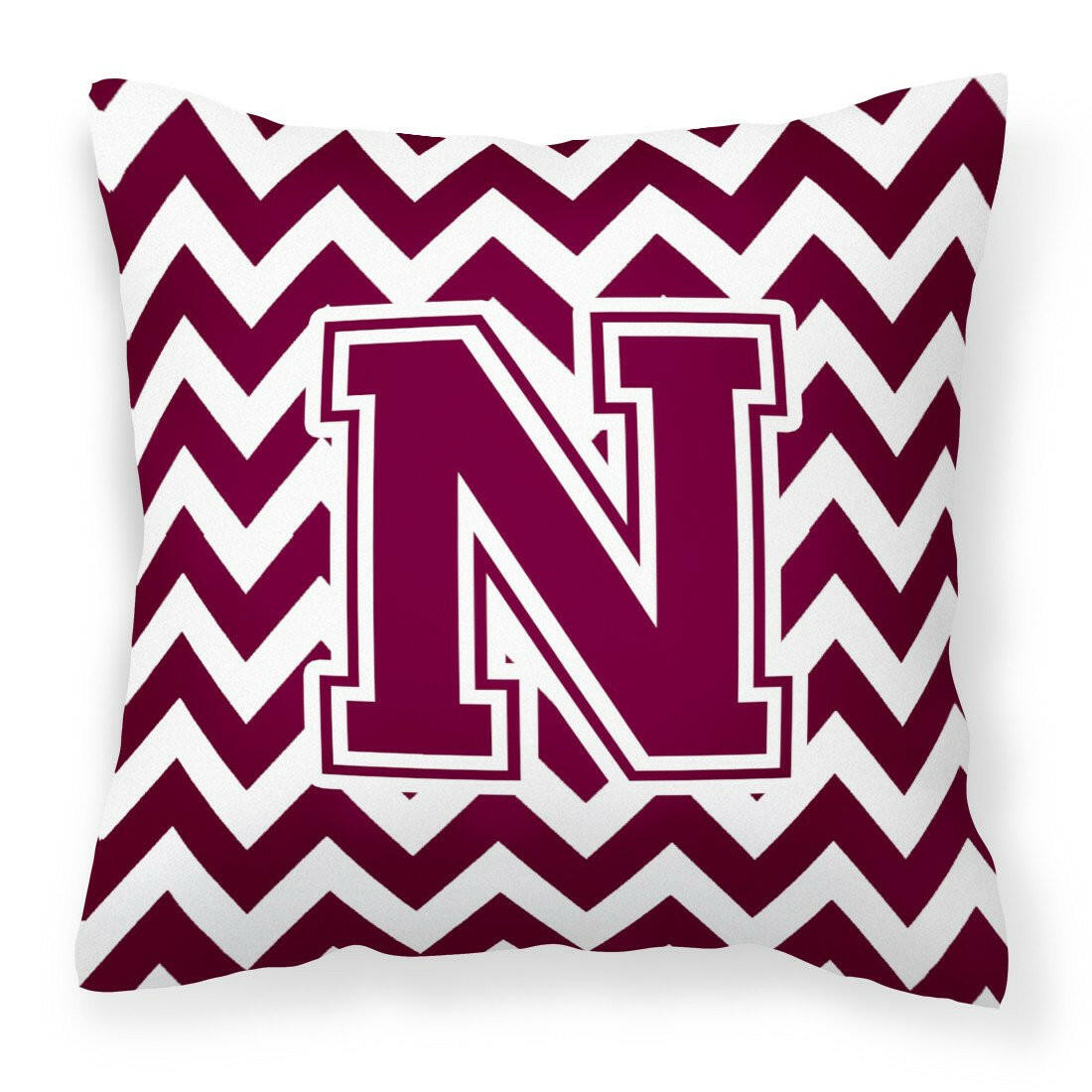 Letter N Chevron Maroon and White  Fabric Decorative Pillow CJ1051-NPW1414 by Caroline&#39;s Treasures