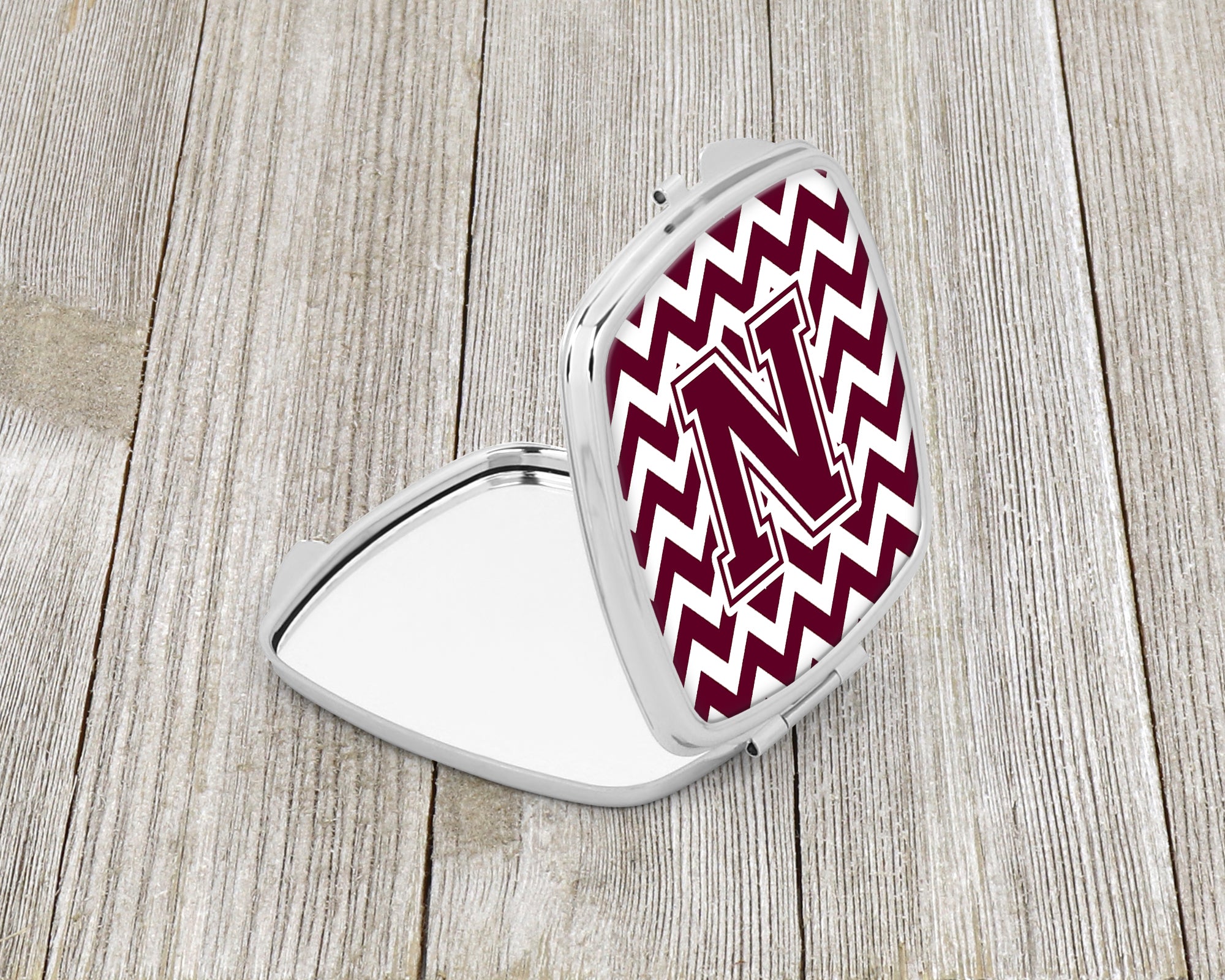 Letter N Chevron Maroon and White  Compact Mirror CJ1051-NSCM  the-store.com.