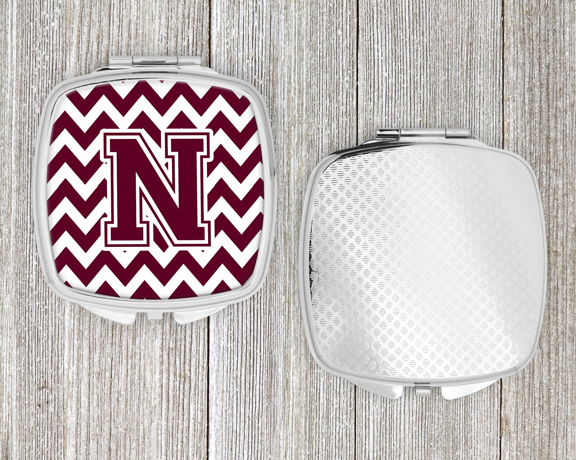 Letter N Chevron Maroon and White  Compact Mirror CJ1051-NSCM
