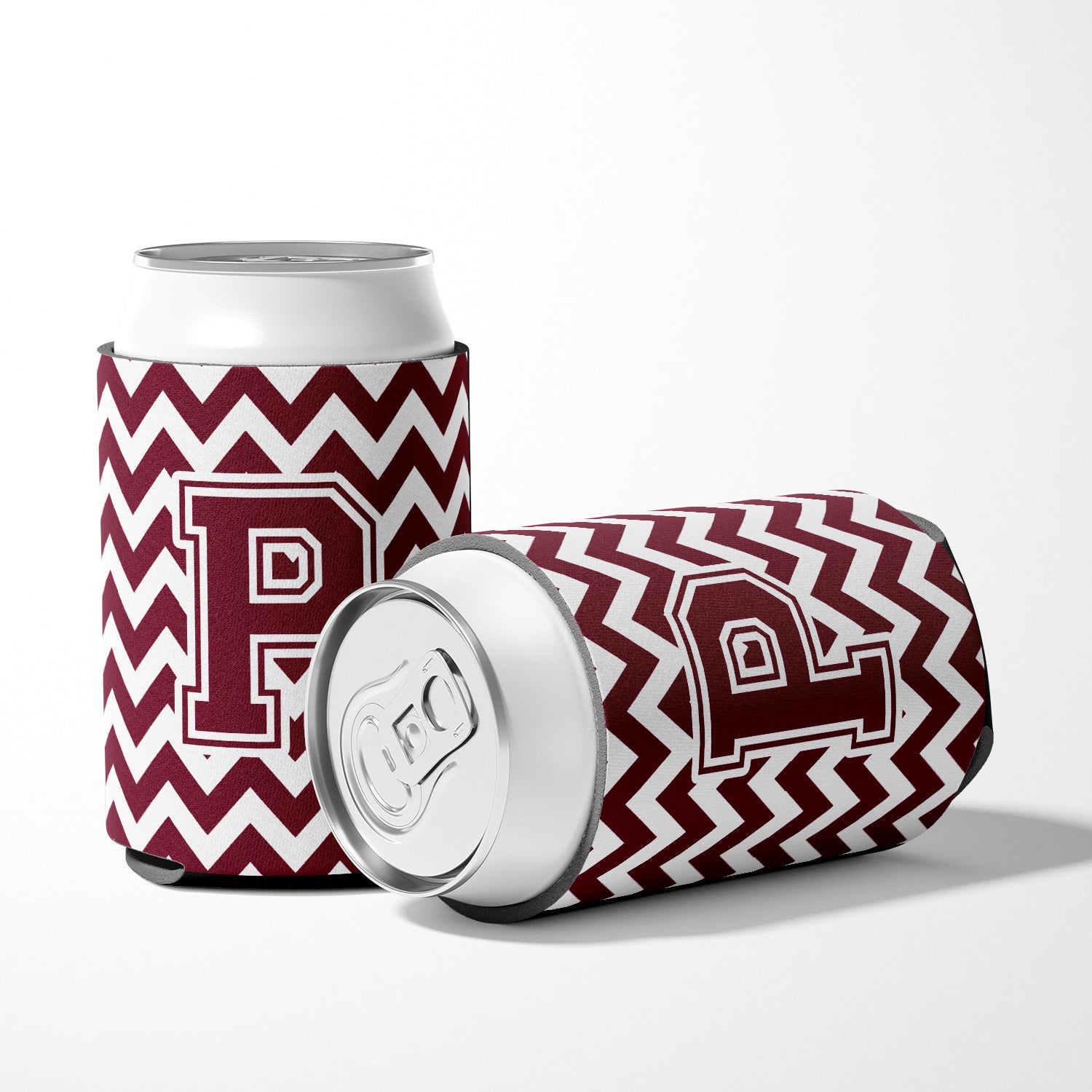 Letter P Chevron Maroon and White  Can or Bottle Hugger CJ1051-PCC.