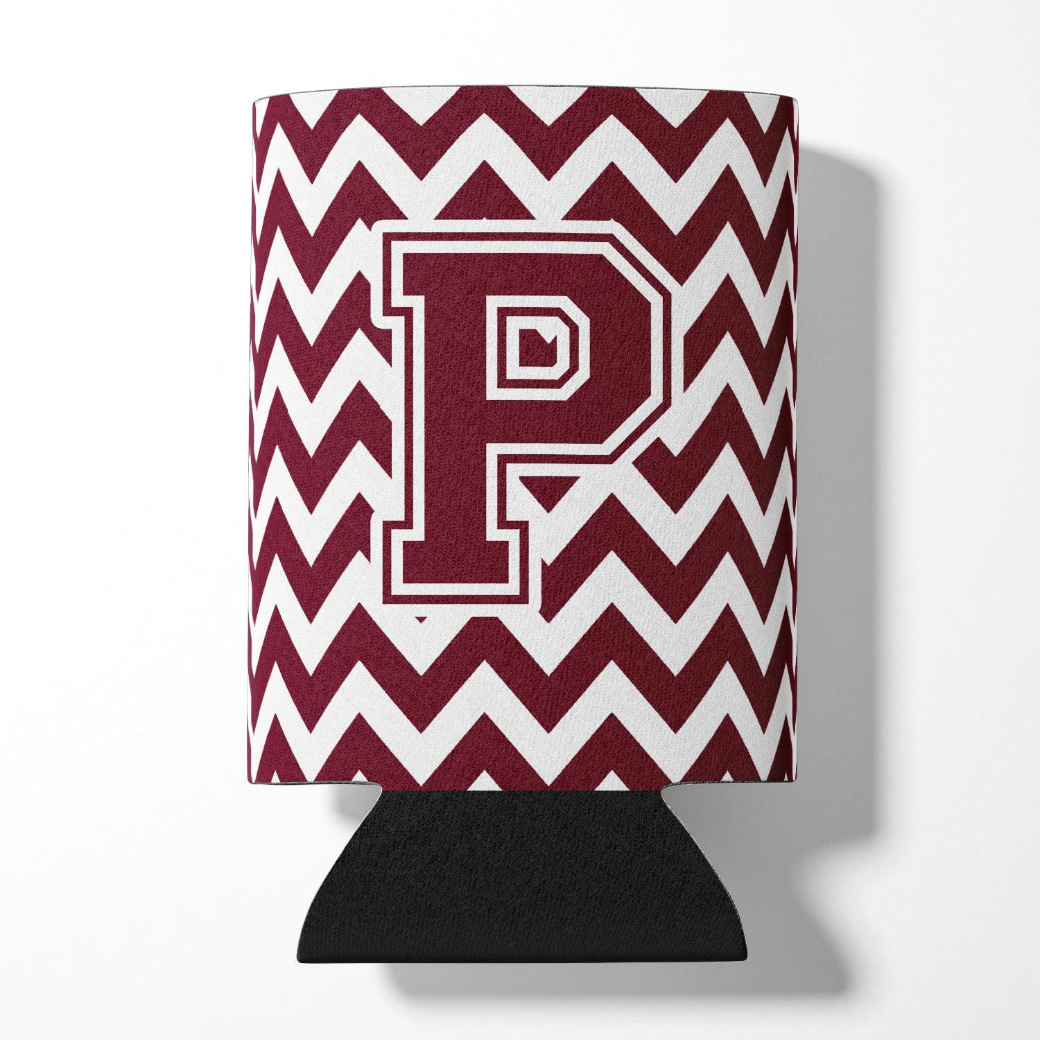 Letter P Chevron Maroon and White  Can or Bottle Hugger CJ1051-PCC