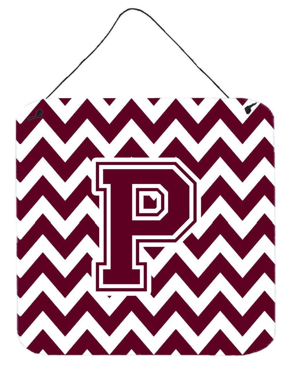 Letter P Chevron Maroon and White  Wall or Door Hanging Prints CJ1051-PDS66 by Caroline's Treasures