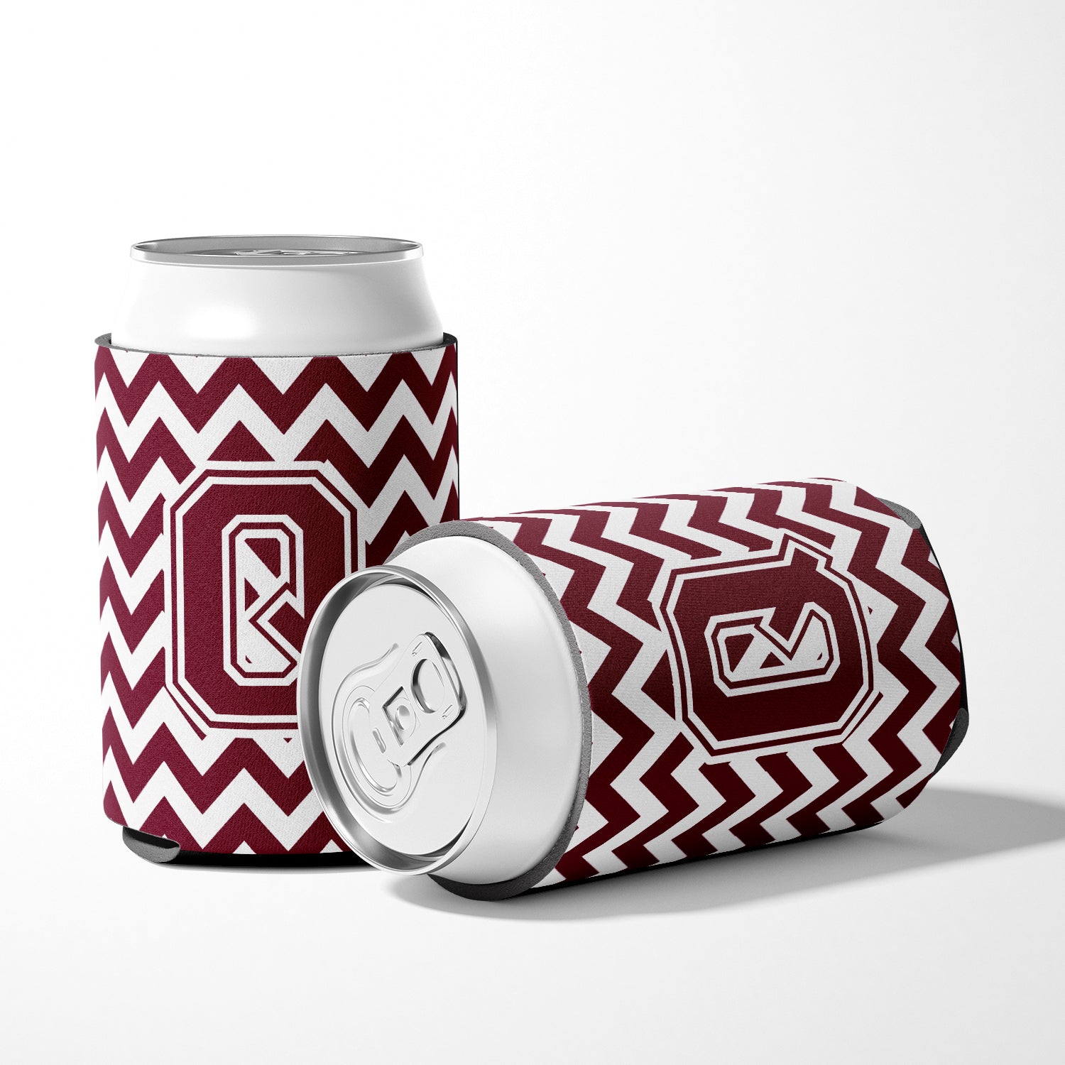 Letter Q Chevron Maroon and White  Can or Bottle Hugger CJ1051-QCC.