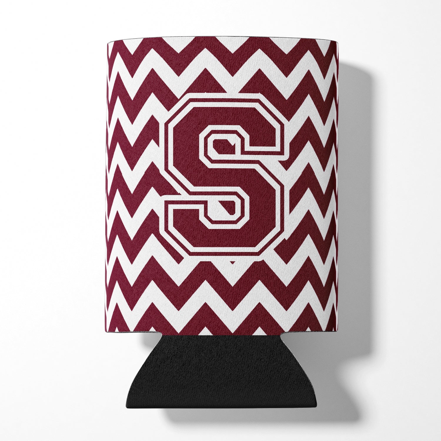 Letter S Chevron Maroon and White  Can or Bottle Hugger CJ1051-SCC.