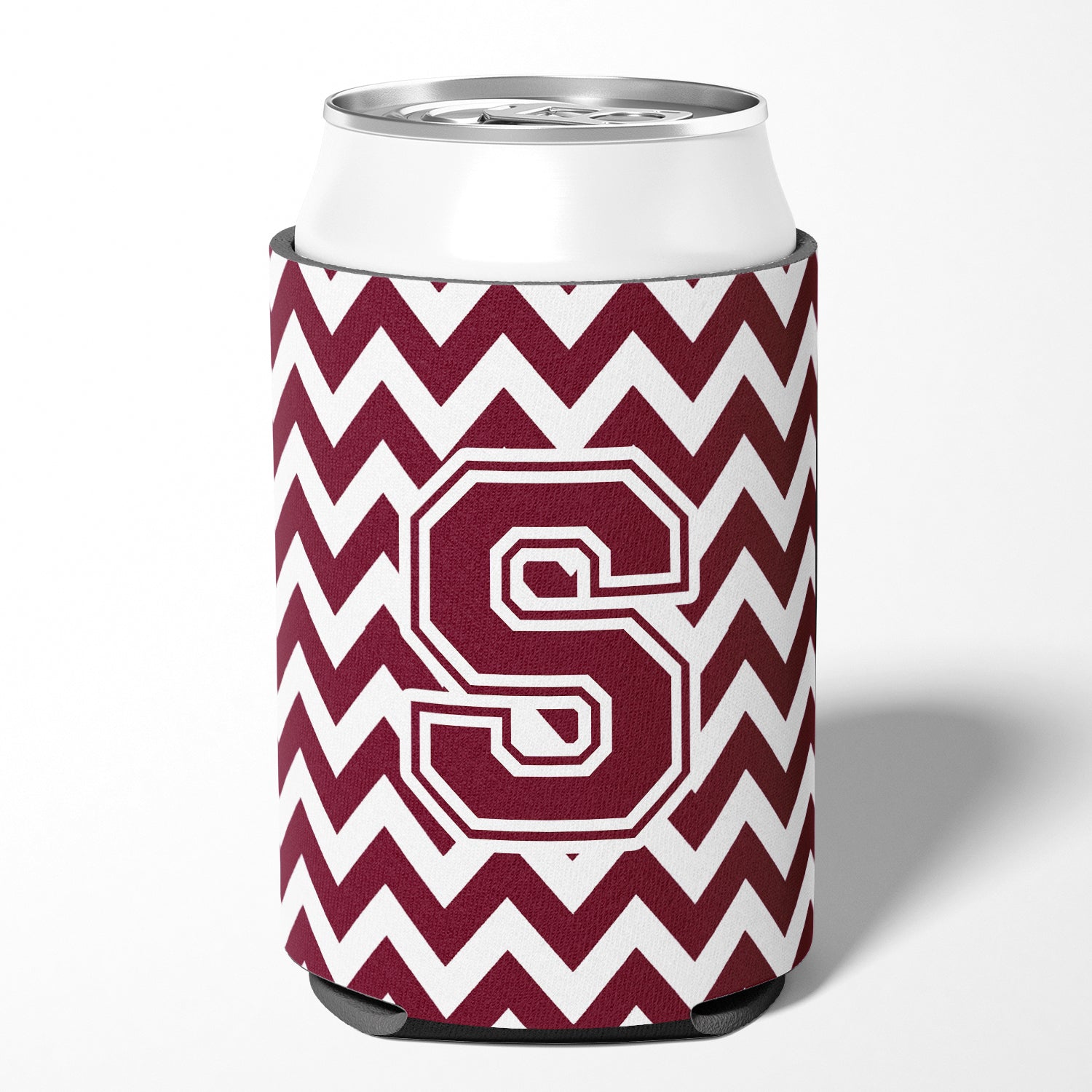 Letter S Chevron Maroon and White  Can or Bottle Hugger CJ1051-SCC.