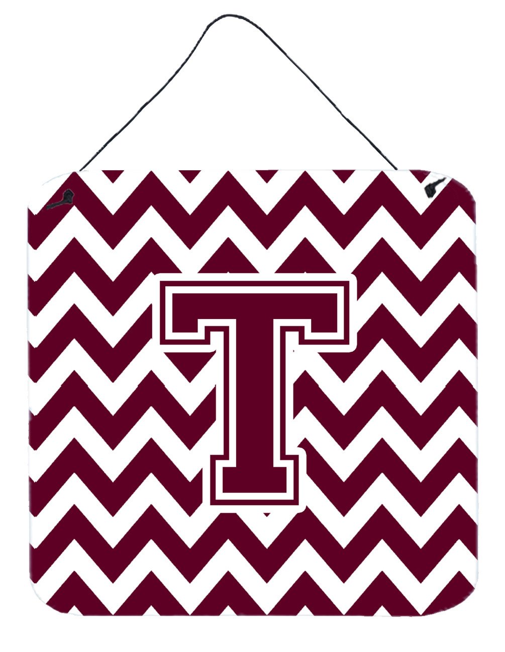 Letter T Chevron Maroon and White  Wall or Door Hanging Prints CJ1051-TDS66 by Caroline's Treasures