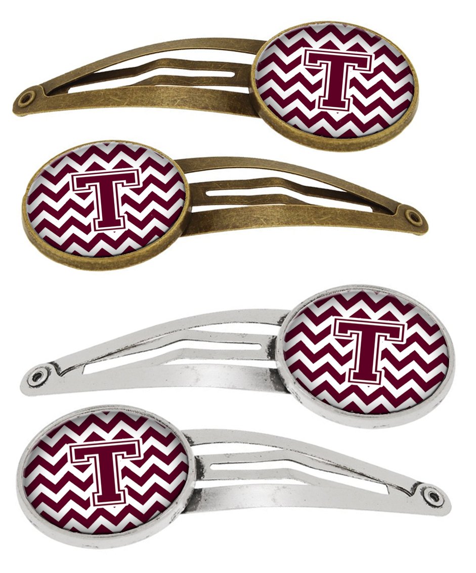 Letter T Chevron Maroon and White Set of 4 Barrettes Hair Clips CJ1051-THCS4 by Caroline&#39;s Treasures