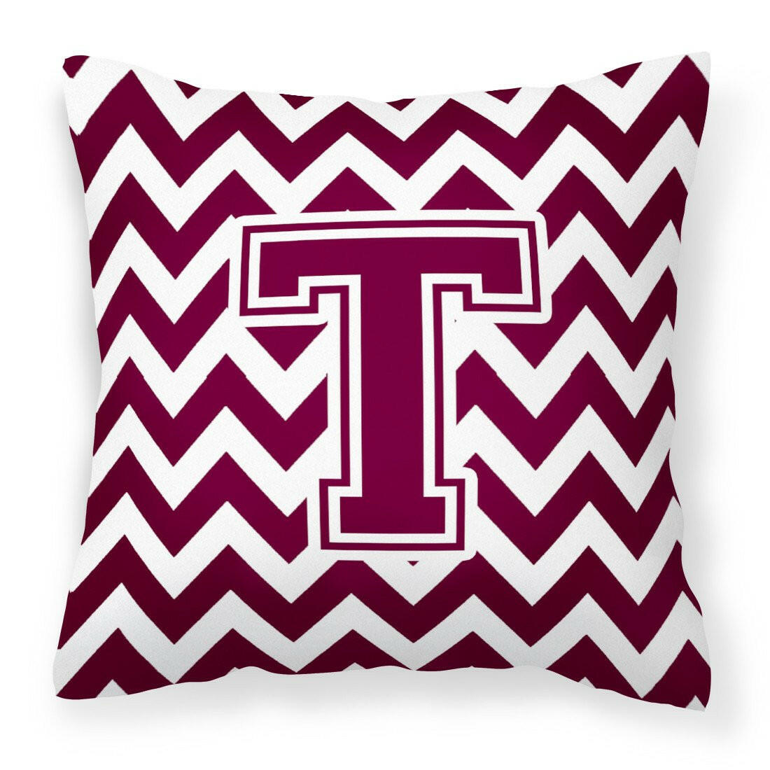 Letter T Chevron Maroon and White  Fabric Decorative Pillow CJ1051-TPW1414 by Caroline&#39;s Treasures