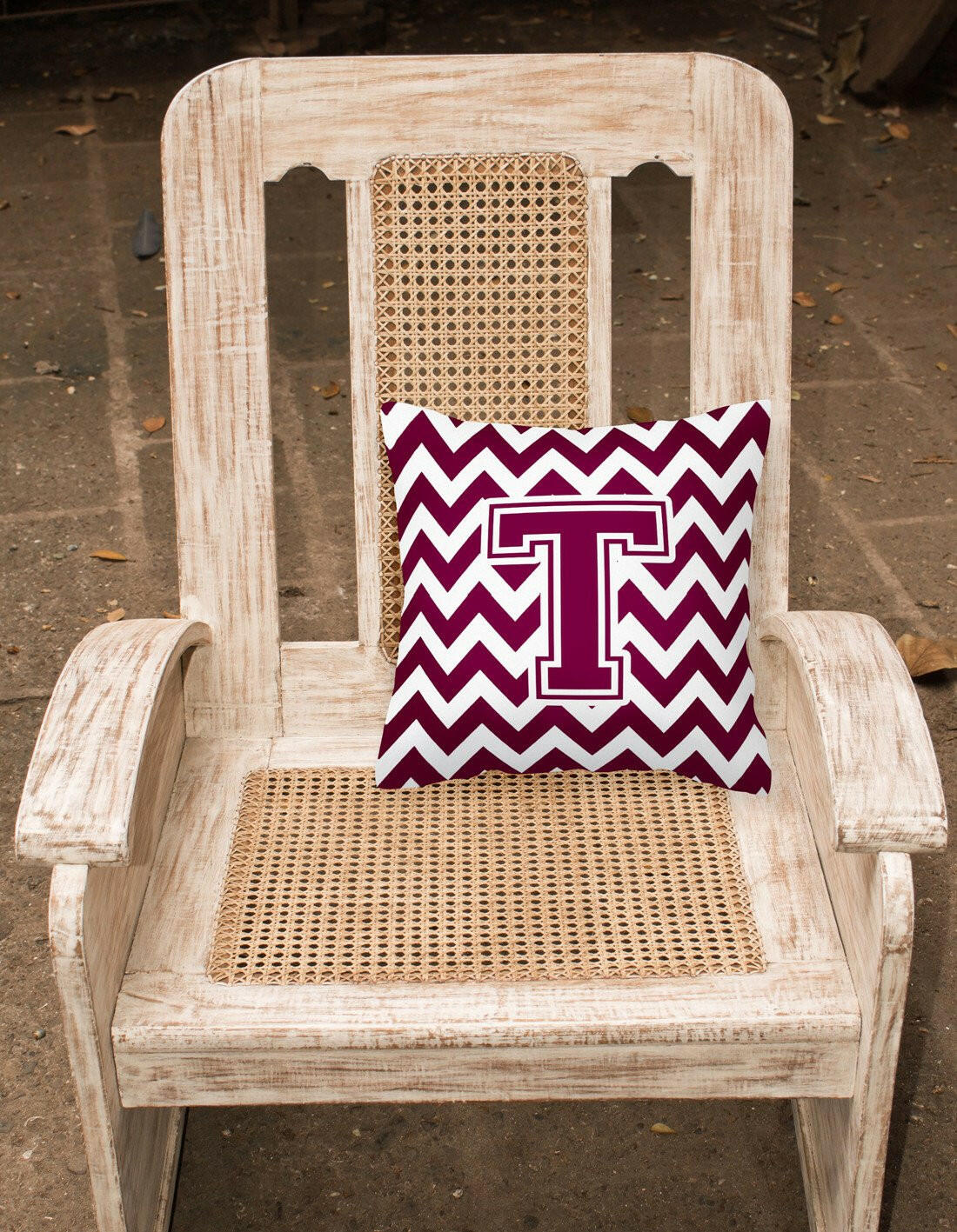 Letter T Chevron Maroon and White  Fabric Decorative Pillow CJ1051-TPW1414 by Caroline's Treasures