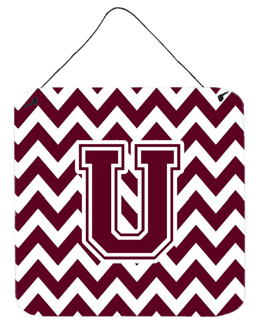 Letter U Chevron Maroon and White  Wall or Door Hanging Prints CJ1051-UDS66 by Caroline&#39;s Treasures