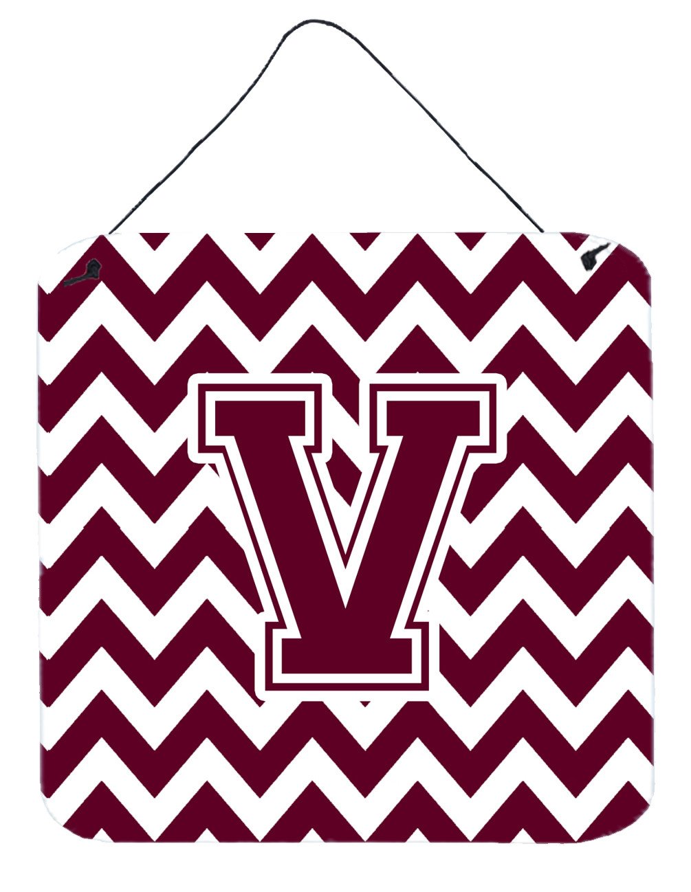 Letter V Chevron Maroon and White  Wall or Door Hanging Prints CJ1051-VDS66 by Caroline&#39;s Treasures