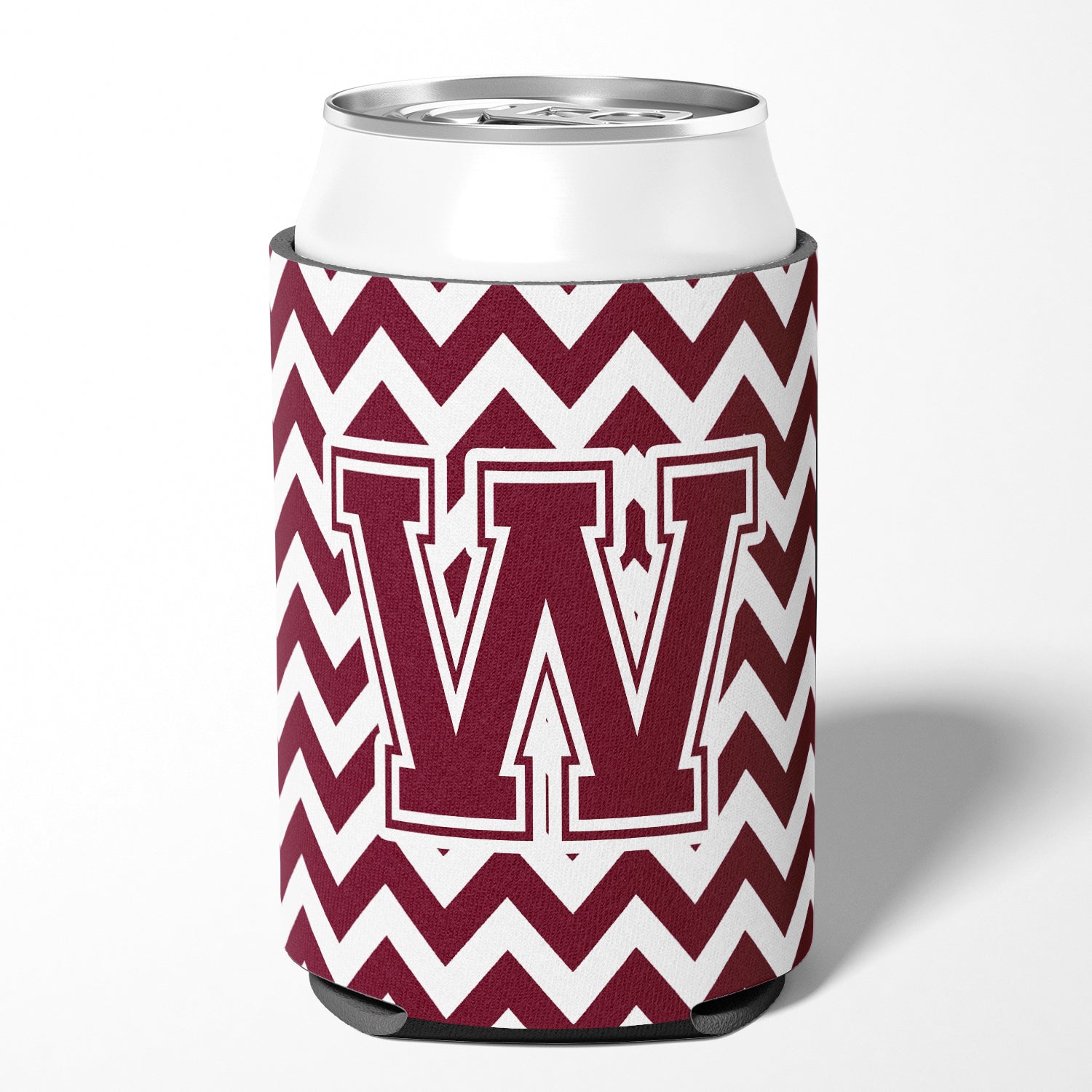 Letter W Chevron Maroon and White  Can or Bottle Hugger CJ1051-WCC