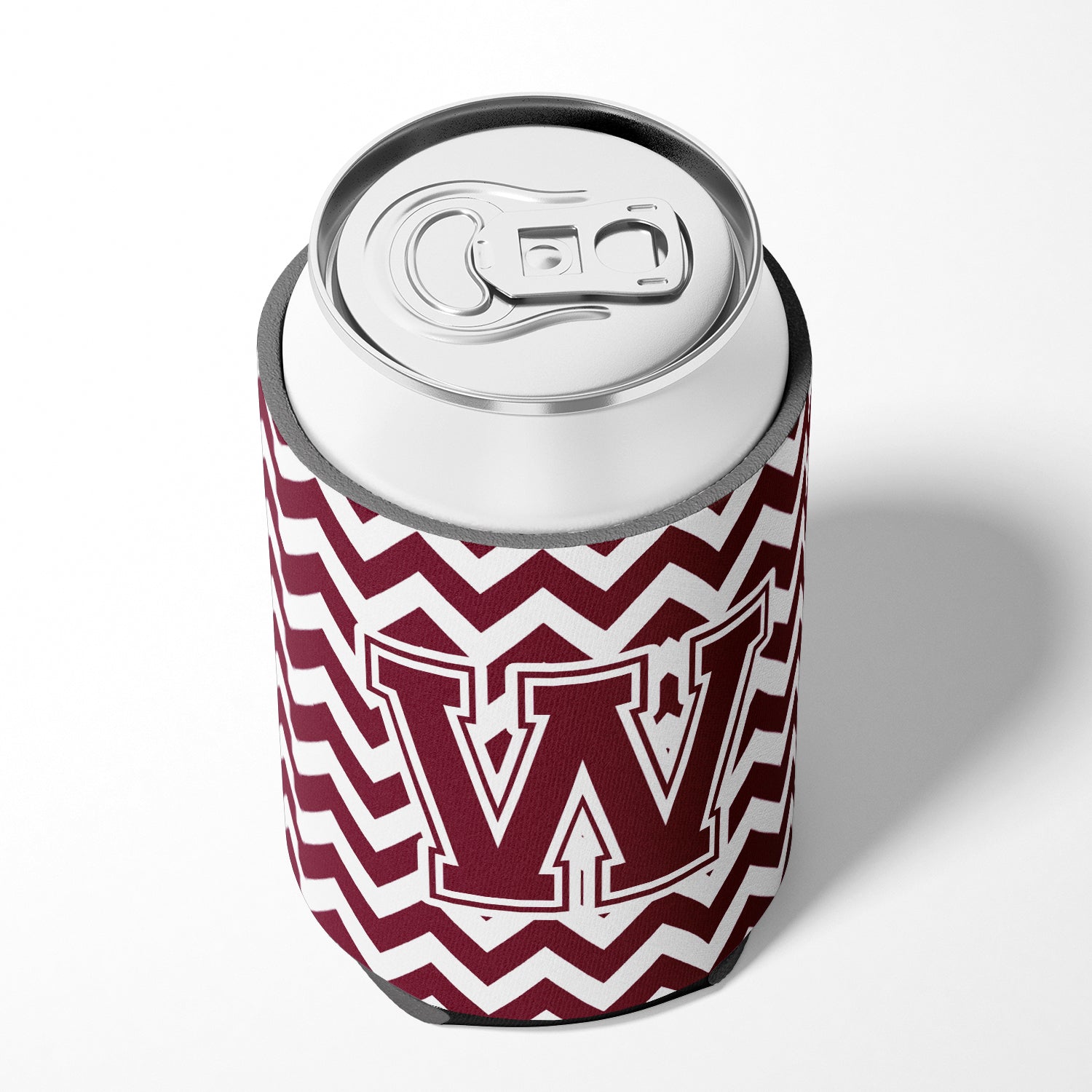 Letter W Chevron Maroon and White  Can or Bottle Hugger CJ1051-WCC.