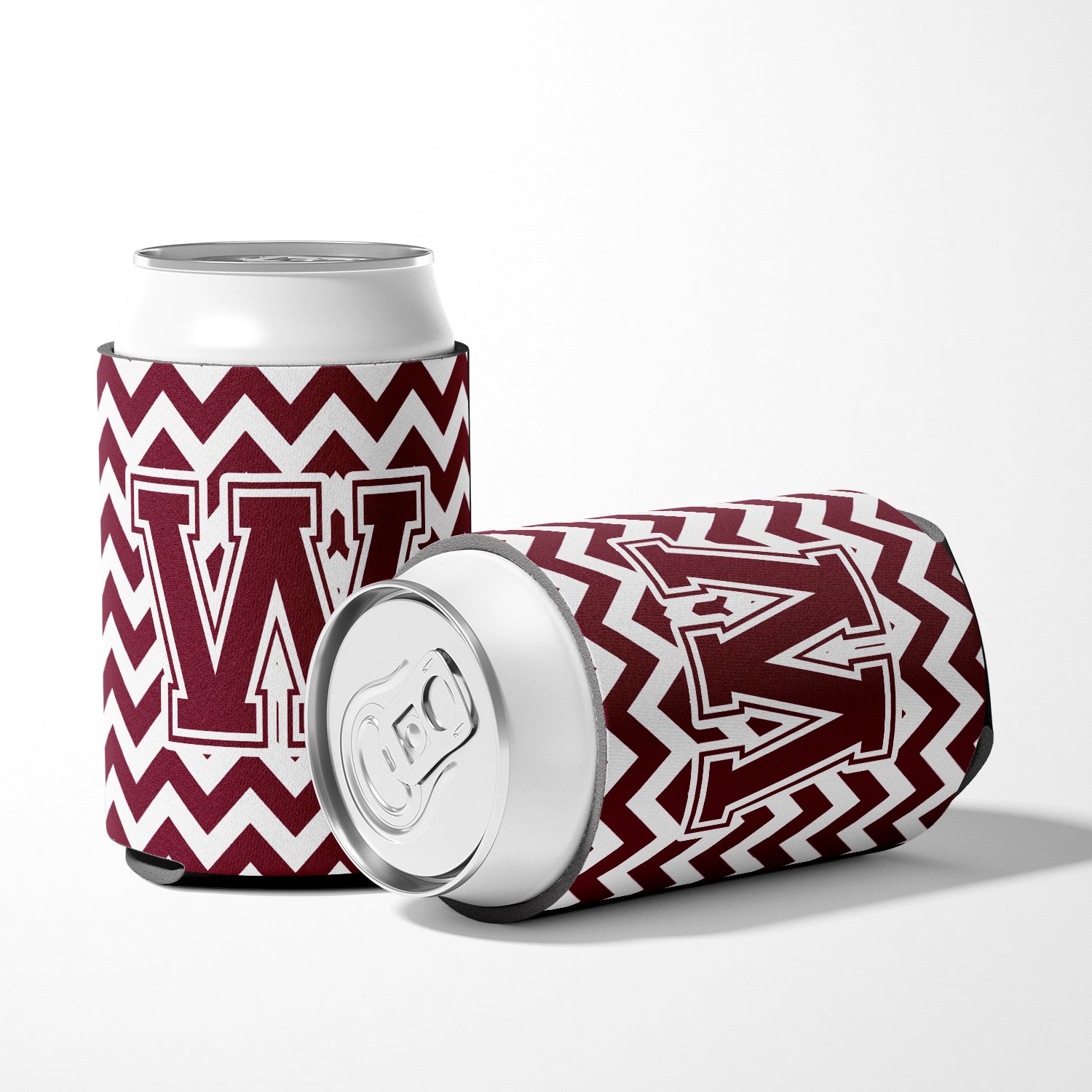 Letter W Chevron Maroon and White  Can or Bottle Hugger CJ1051-WCC.
