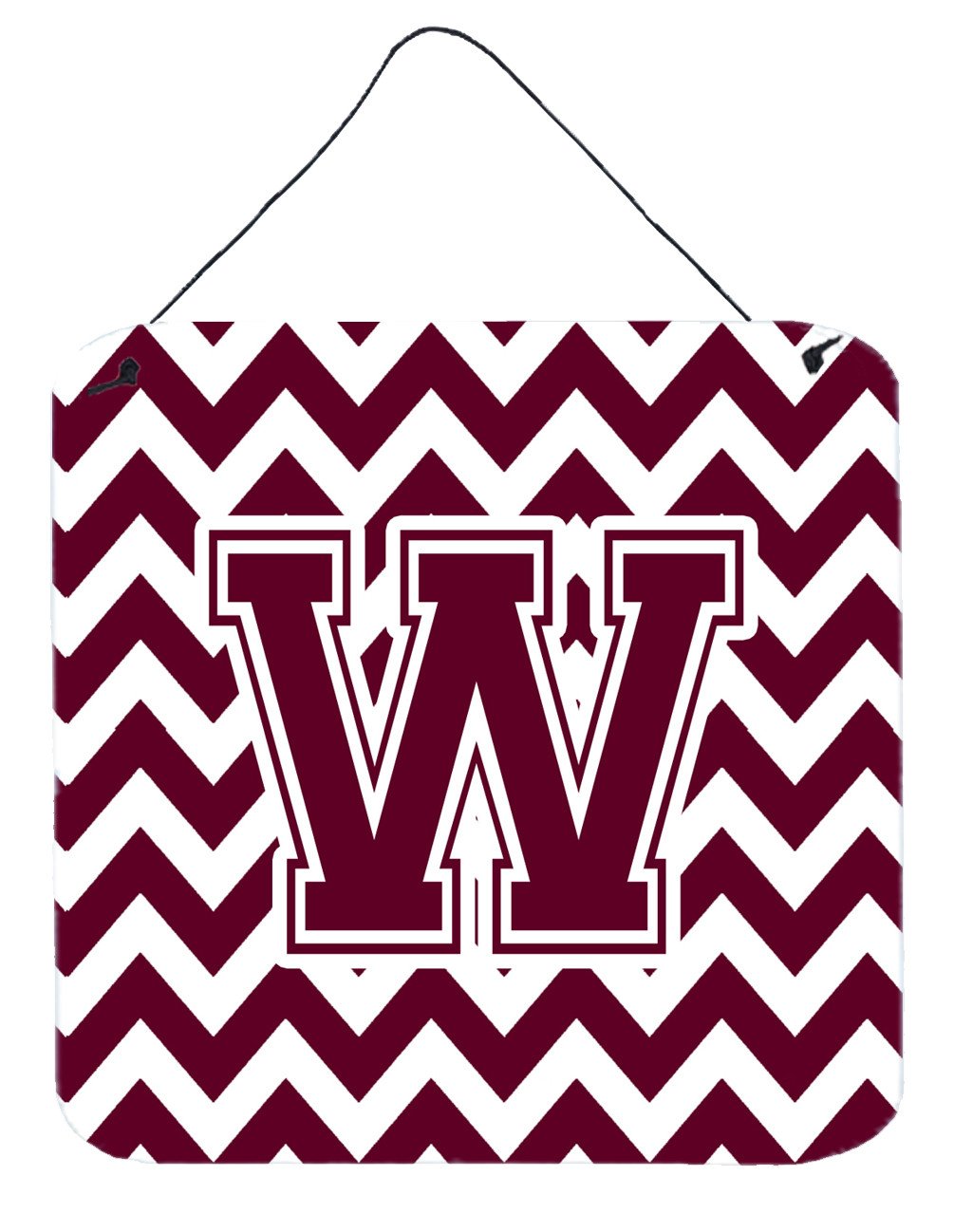Letter W Chevron Maroon and White  Wall or Door Hanging Prints CJ1051-WDS66 by Caroline&#39;s Treasures