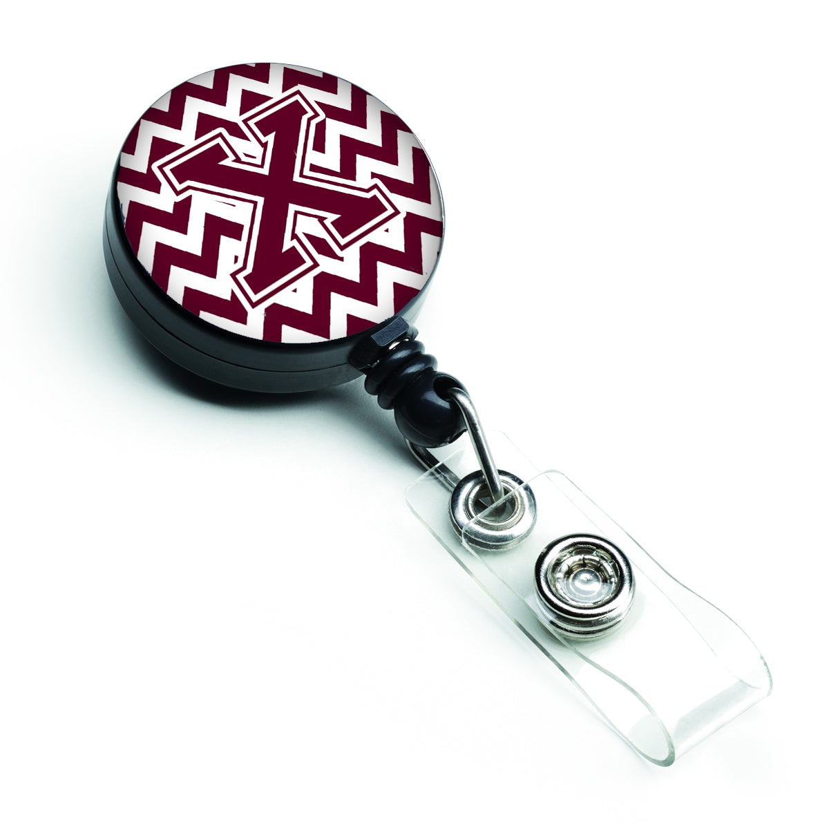 Letter X Chevron Maroon and White  Retractable Badge Reel CJ1051-XBR.