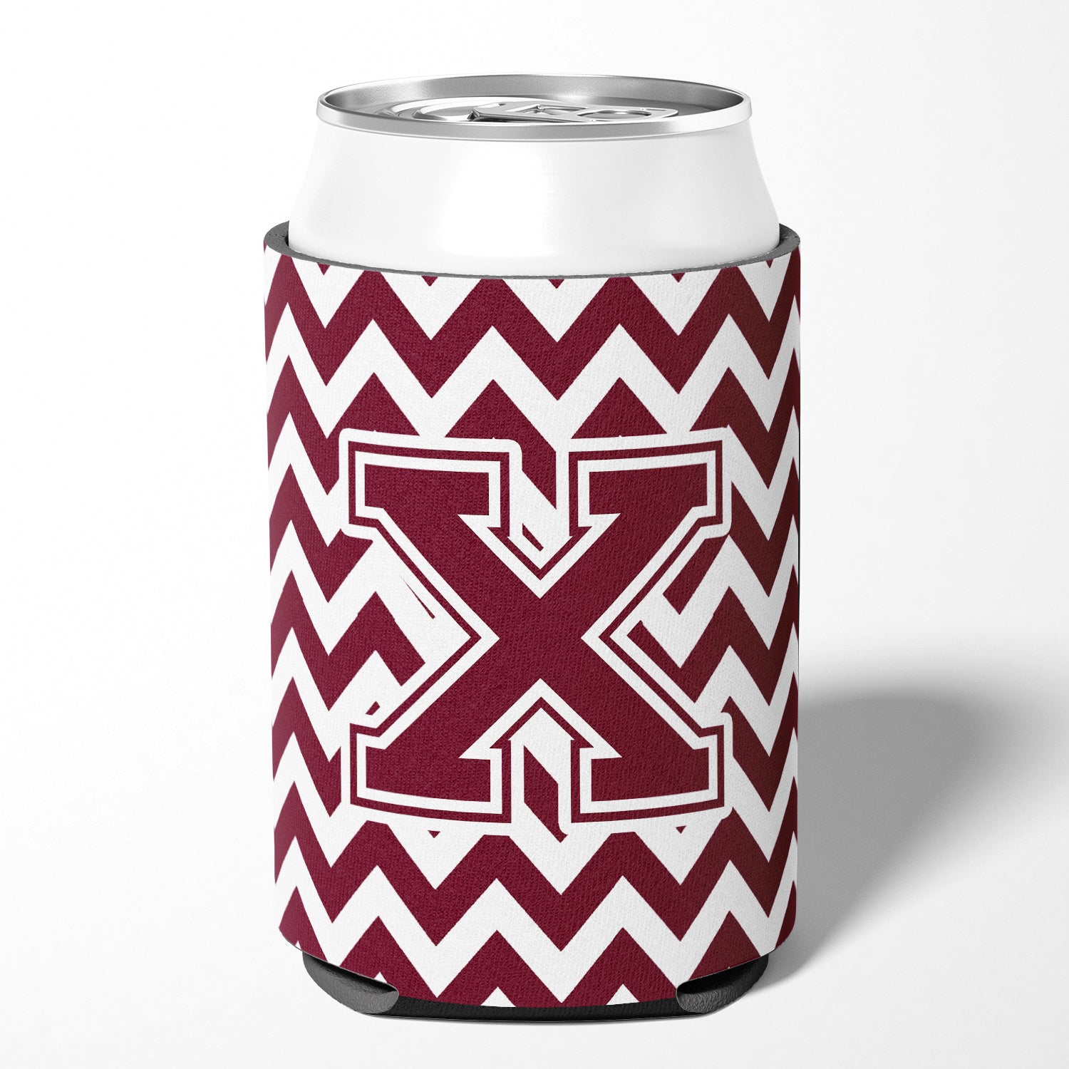 Letter X Chevron Maroon and White  Can or Bottle Hugger CJ1051-XCC