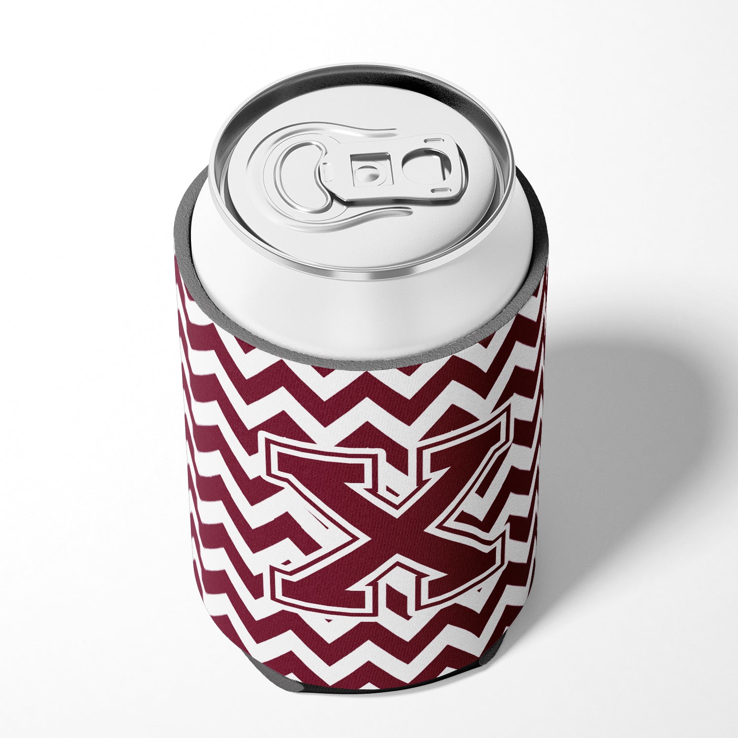 Letter X Chevron Maroon and White  Can or Bottle Hugger CJ1051-XCC.