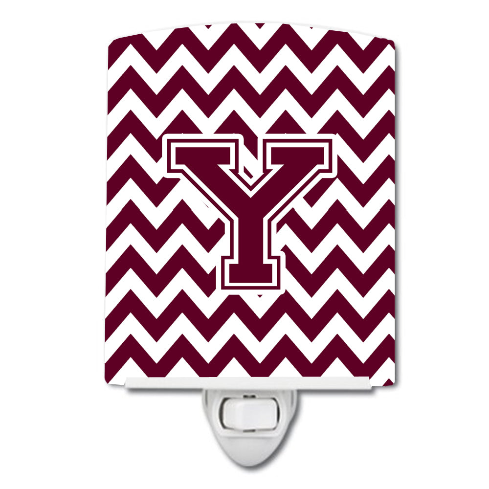 Letter Y Chevron Maroon and White  Ceramic Night Light CJ1051-YCNL - the-store.com