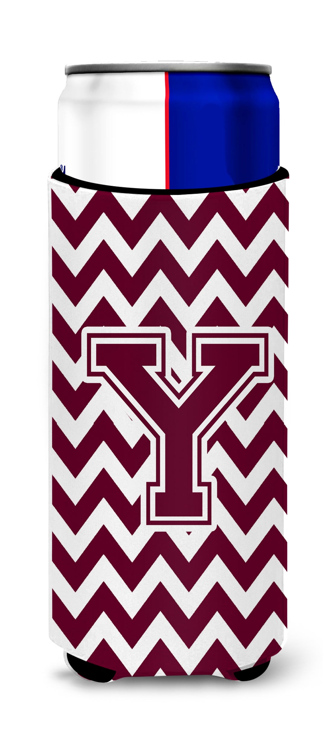 Letter Y Chevron Maroon and White  Ultra Beverage Insulators for slim cans CJ1051-YMUK