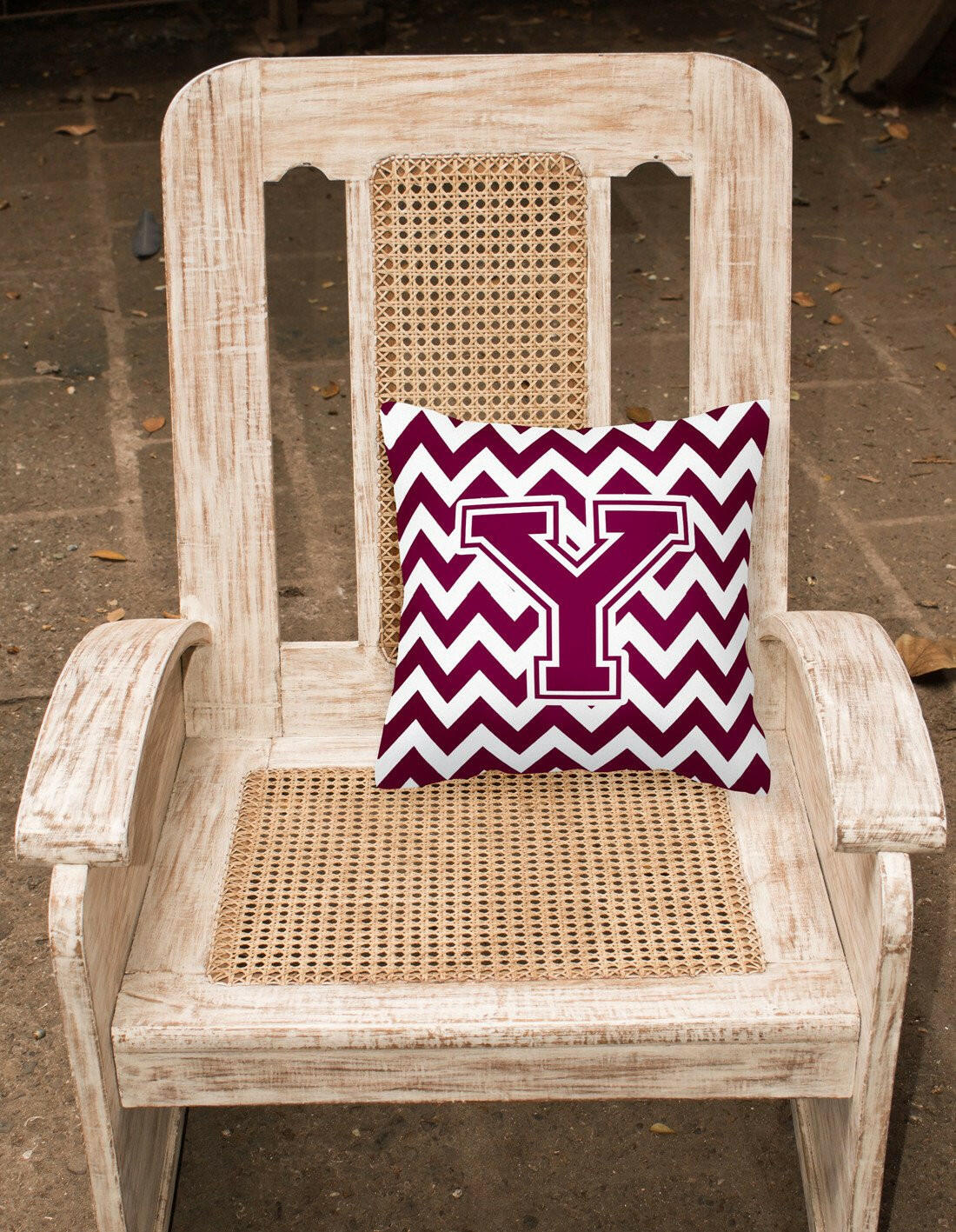 Letter Y Chevron Maroon and White  Fabric Decorative Pillow CJ1051-YPW1414 by Caroline's Treasures